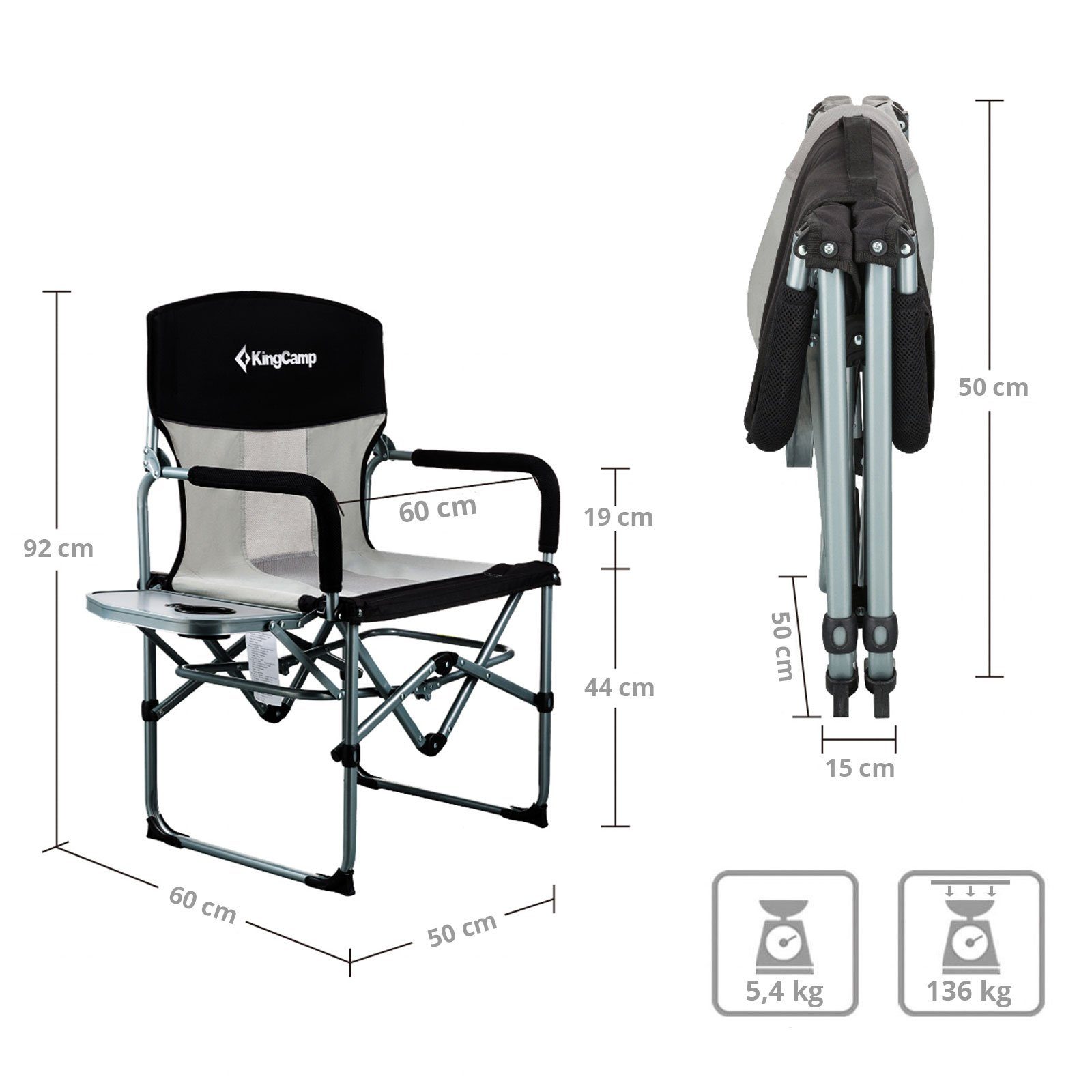 KingCamp Campingstuhl Camping Falt Stuhl Director Klapp, Sessel Garten Outdoor Armlehne 136 kg