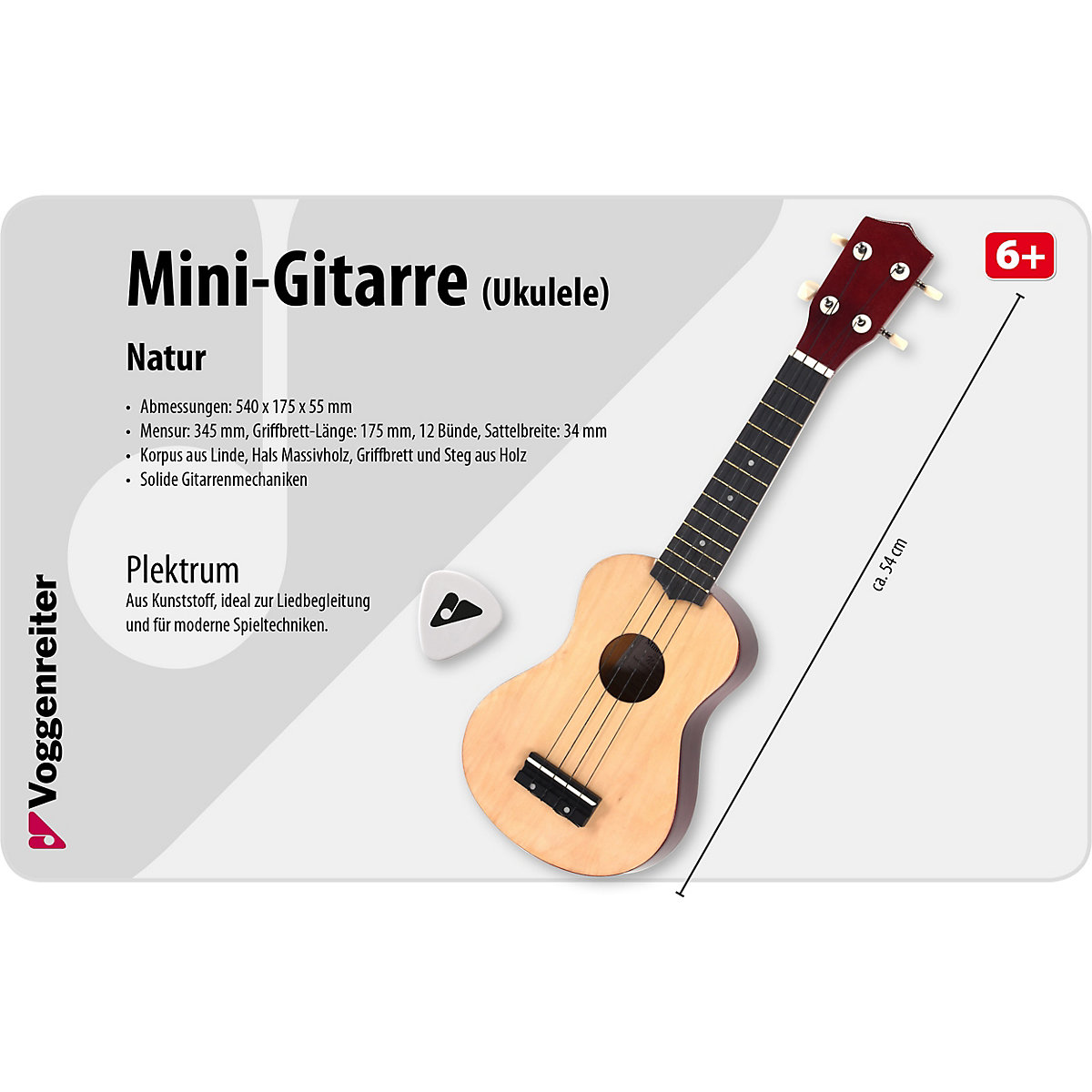 Kindergitarre Holz Natur (Ukulele) 54 cm