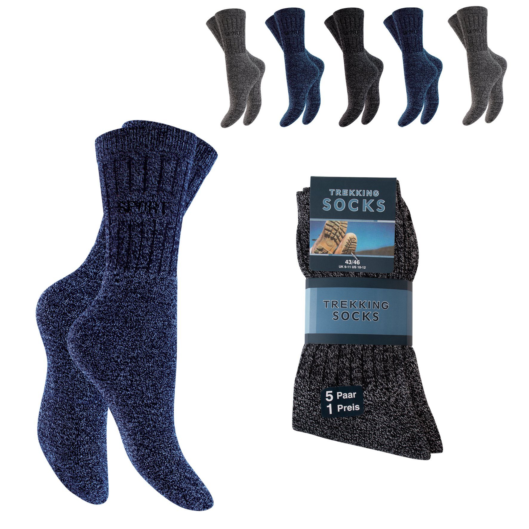 cwonlineshop Wandersocken Trekkingsocken Arbeitssocken Premium-Qualität 39-42 / 43-46 (Set, 10-Paar) A 83432