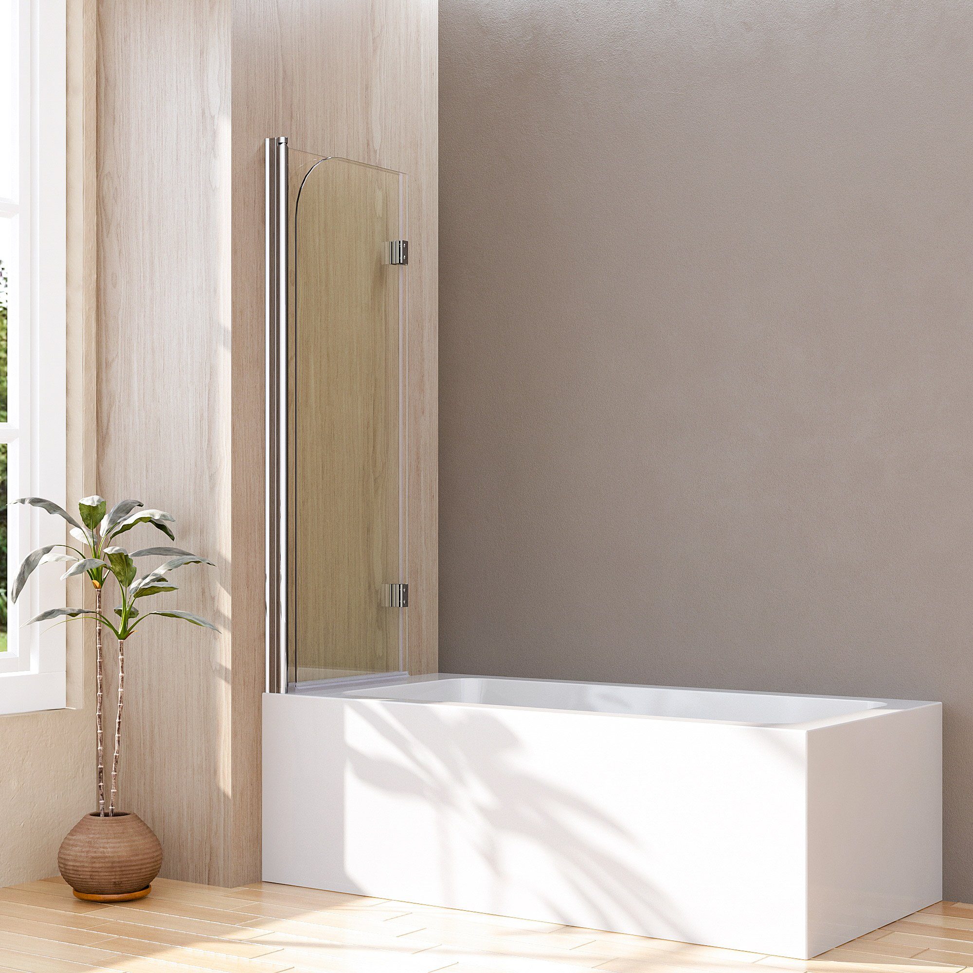 Boromal Badewannenfaltwand Duschwand für Badewanne 2-teilig Badewannenaufsatz Faltbar 100-120cm, Sicherheitsglas, Einscheibensicherheitsglas, 140cm Höhe, Badewannenfaltwand, 6mm ESG Glas