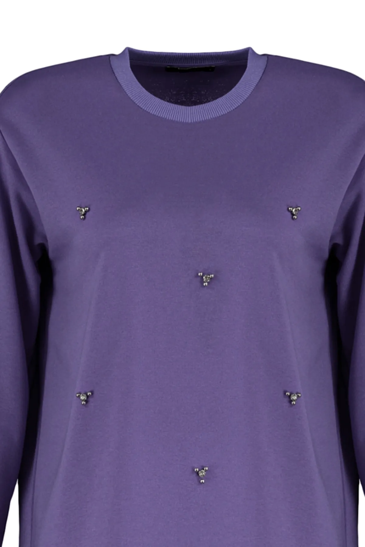 Trendyol Modest  Dunkelviolette Stricktunika mit Rundhalsausschnitt und Steindetail TCTSS22TN0072