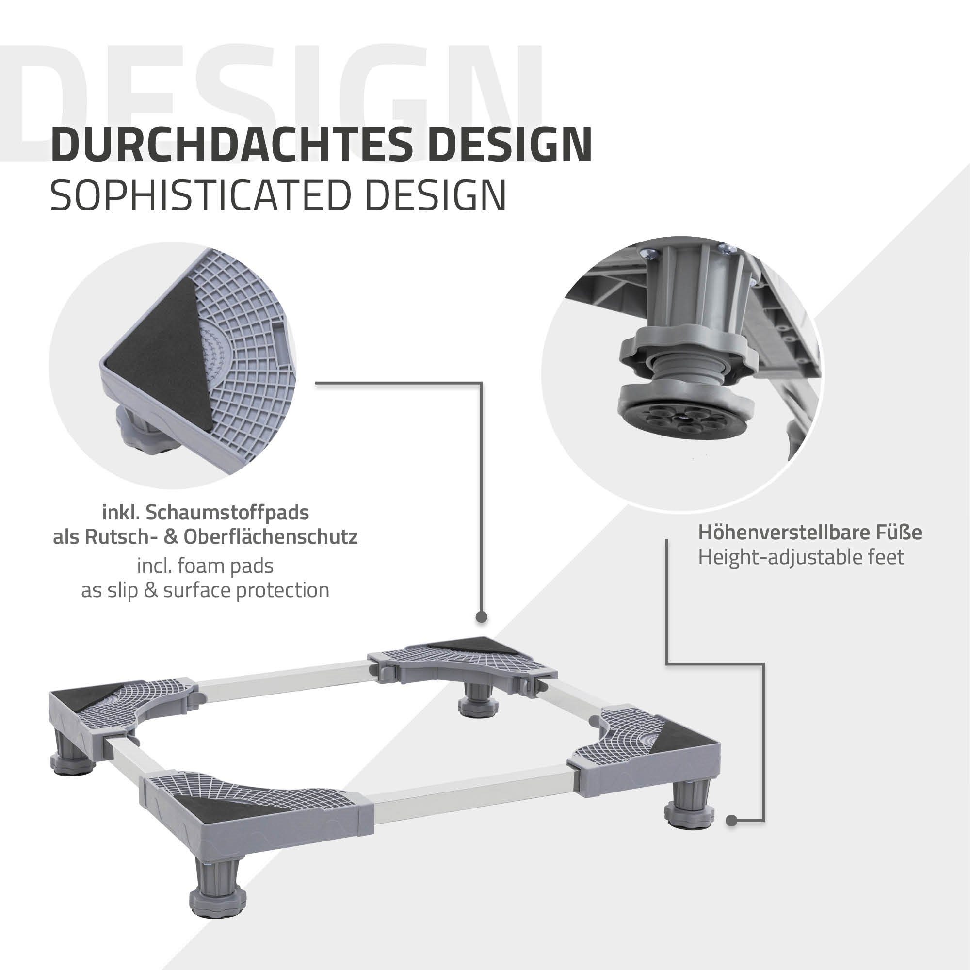 ECD Germany Waschmaschinenuntergestell Waschmaschinen Untergestell Podest rutschfest für Kühlschrank&Trockner, beweglich mit 8 Füßen 4 Räder verstellbar Breite 55-78cm Höhe 10-13cm