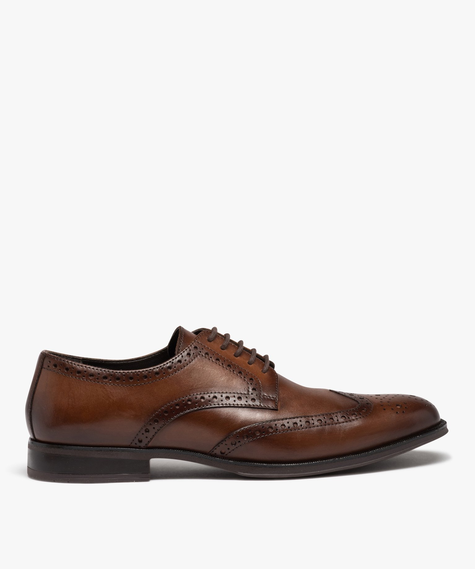 Derbies homme dessus en cuir uni à bout fleuri - Taneo marron | GEMO