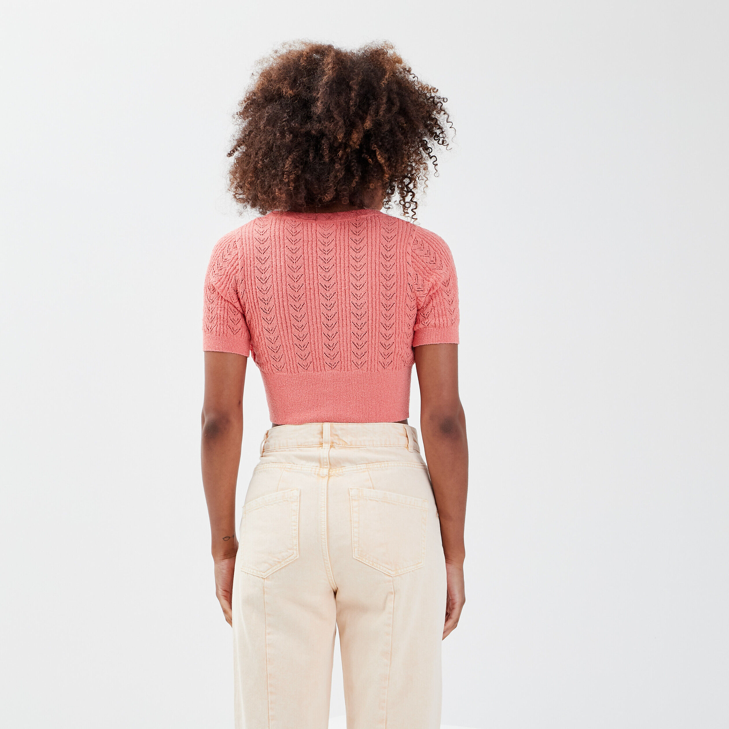 Gilet court boutonné rose saumon femme | Cache Cache