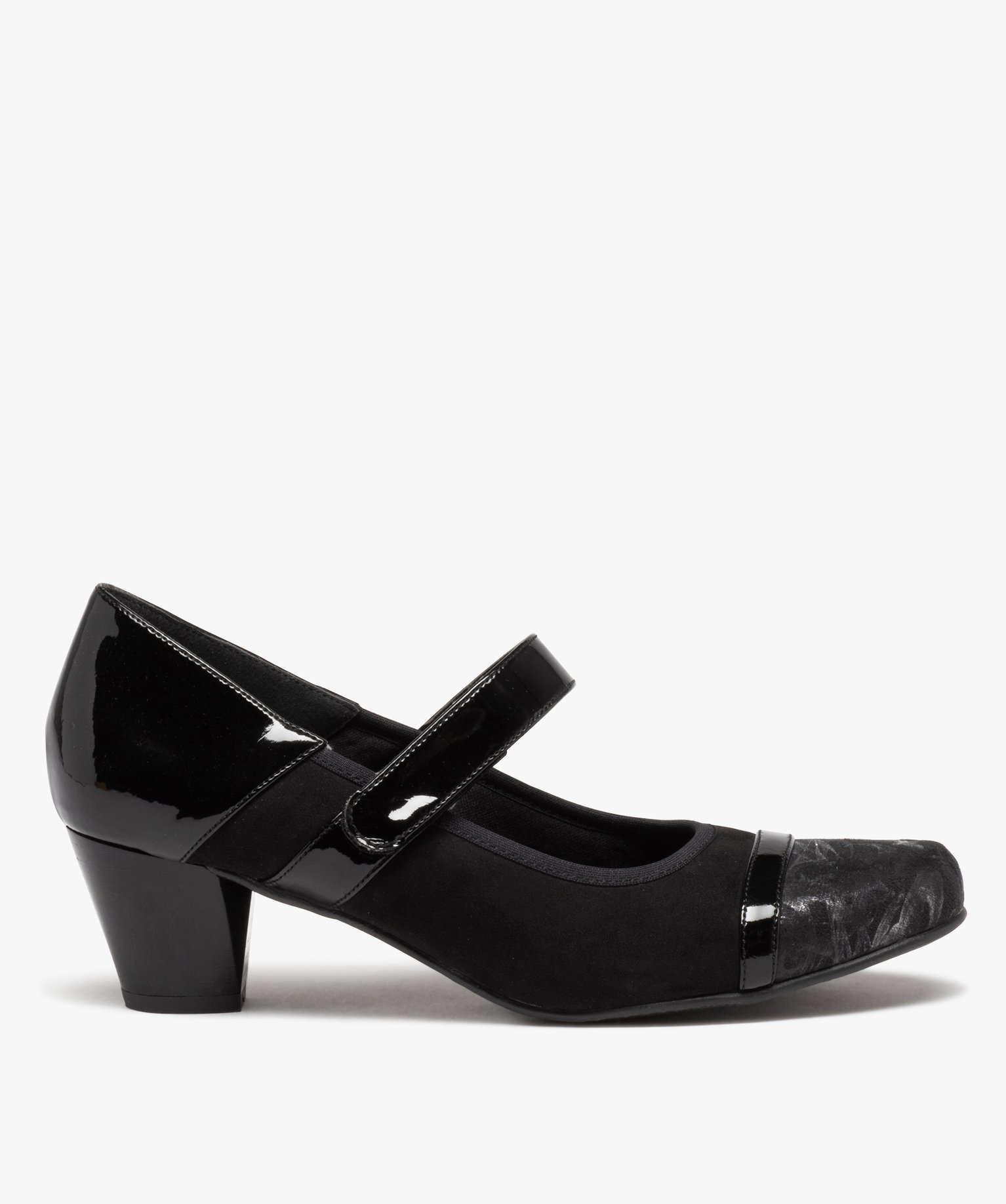 Escarpin confort avec brides vernies et petit talon femme noir | GEMO