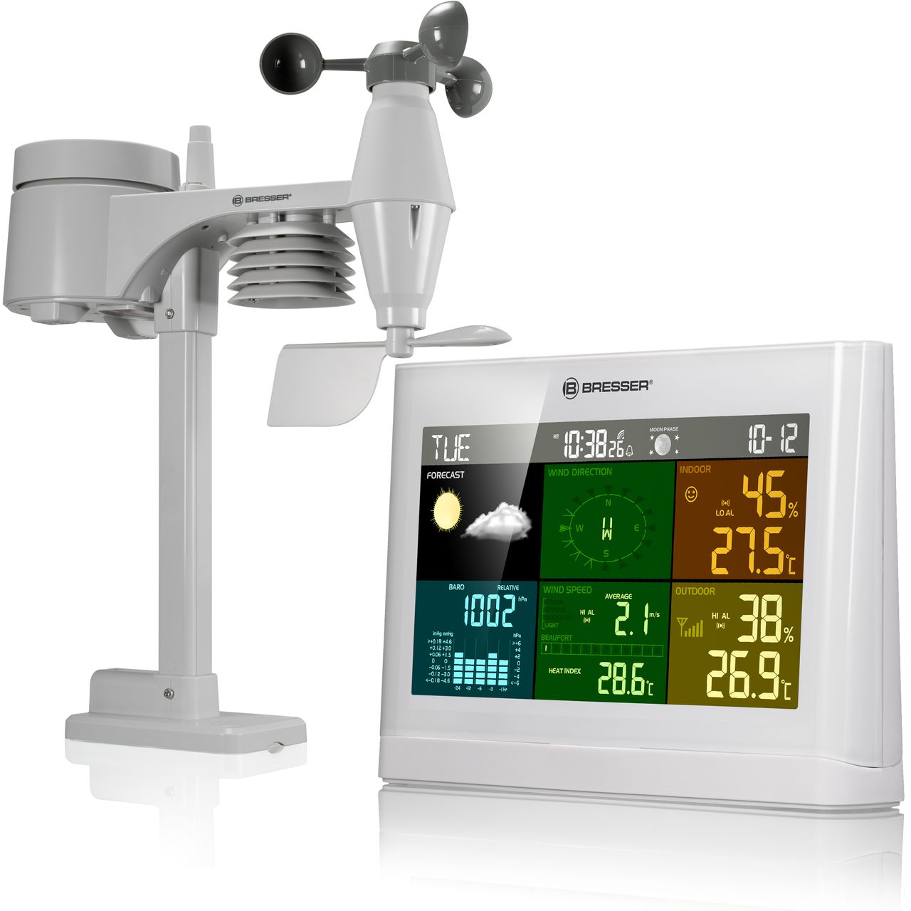 Bresser 5-in-1 Comfort Wetter Center mit Farbdisplay