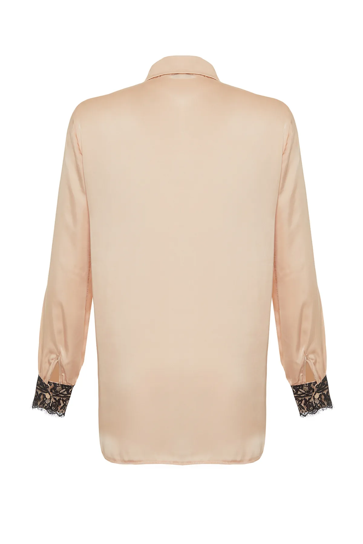 Trendyol Modest  Beiges Hemd aus gewebtem Satin mit Spitzendetail TCTSS24TG00024