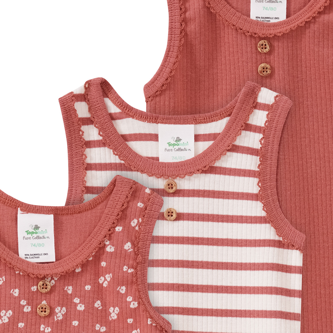 3 Baby Unterhemden mit Rippstruktur
