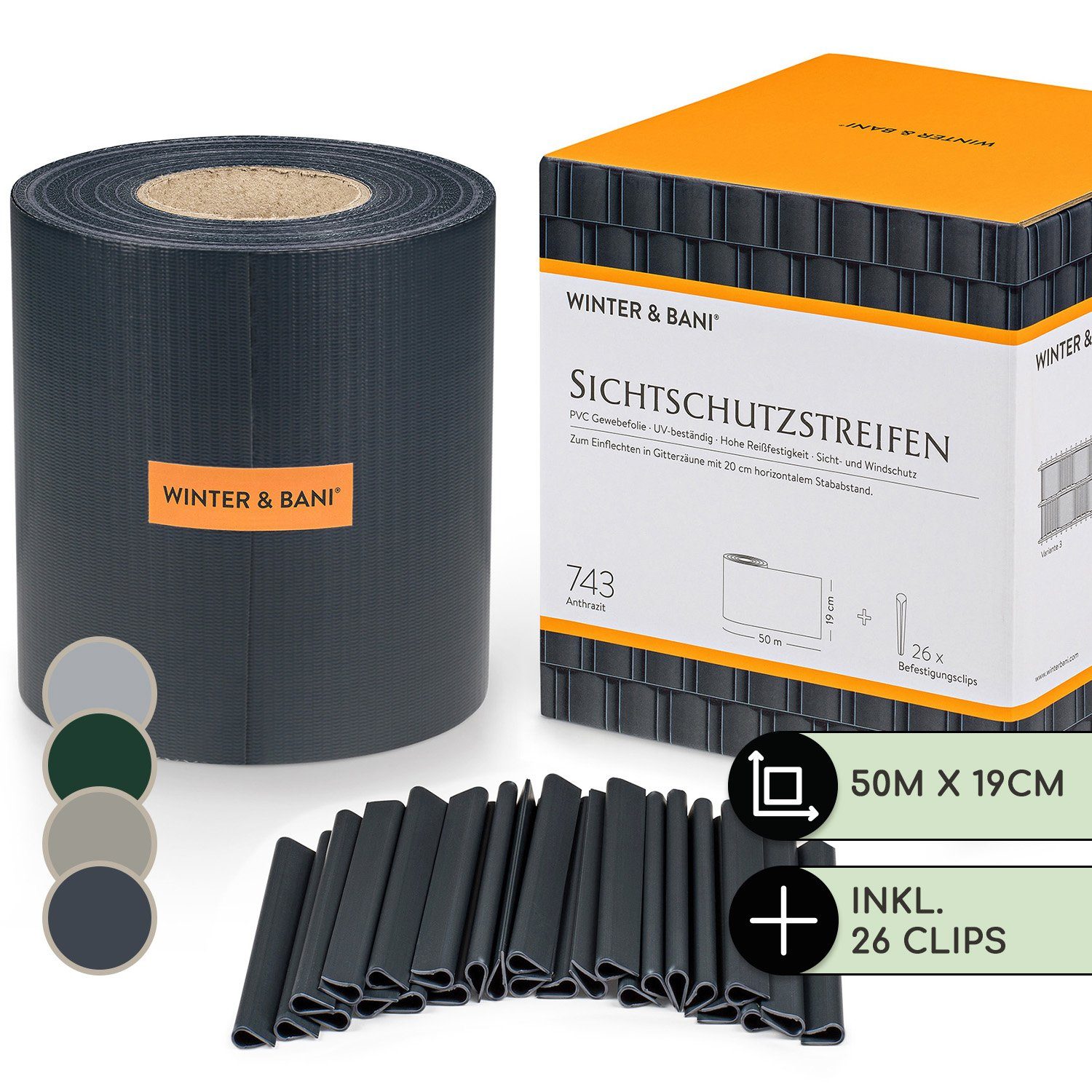 blumfeldt Balkonsichtschutz Sichtschutzstreifen Gartenzaun PVC 450 g/m² 50x19cm Clips Textilband Doppelstabmattenzäune Garten UV- witterungsbeständig