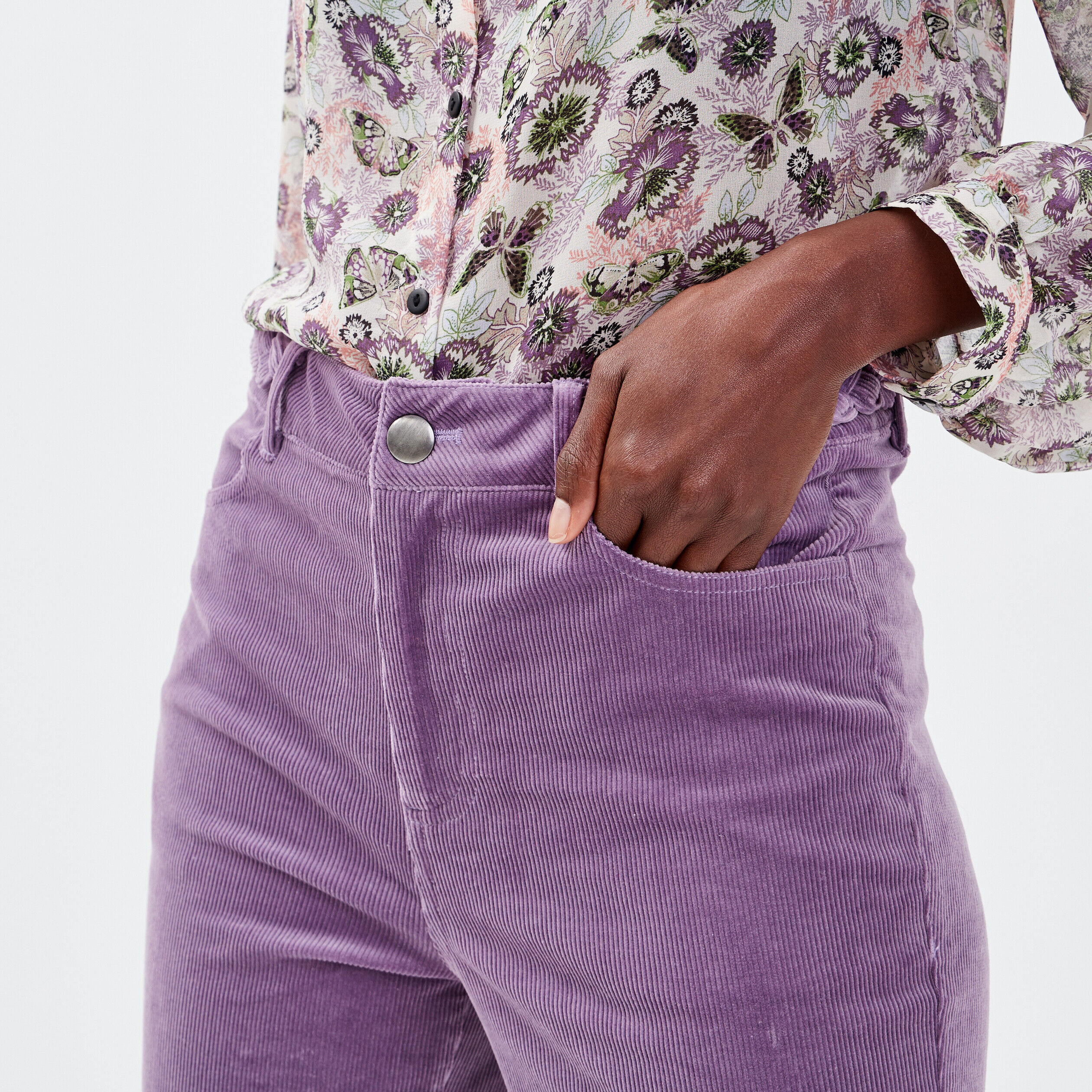 Pantalon flare velours côtelé violet femme | Cache Cache