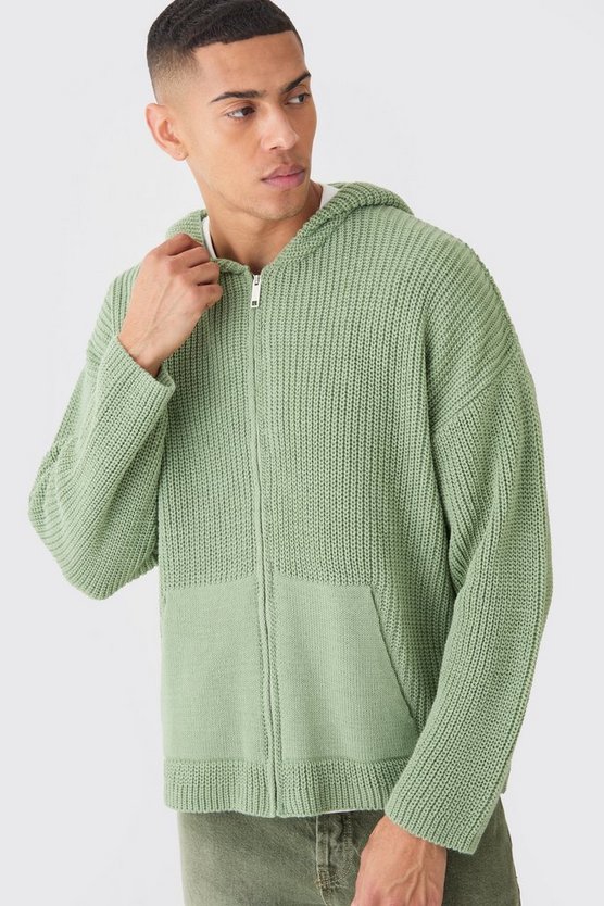 Kastiger gerippter Hoodie mit Reißverschluss