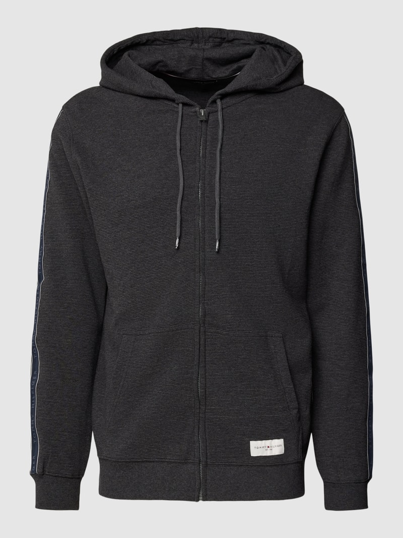 Sweatjacke mit Kapuze Modell 'ESTABLISHED' in mittelgrau meliert