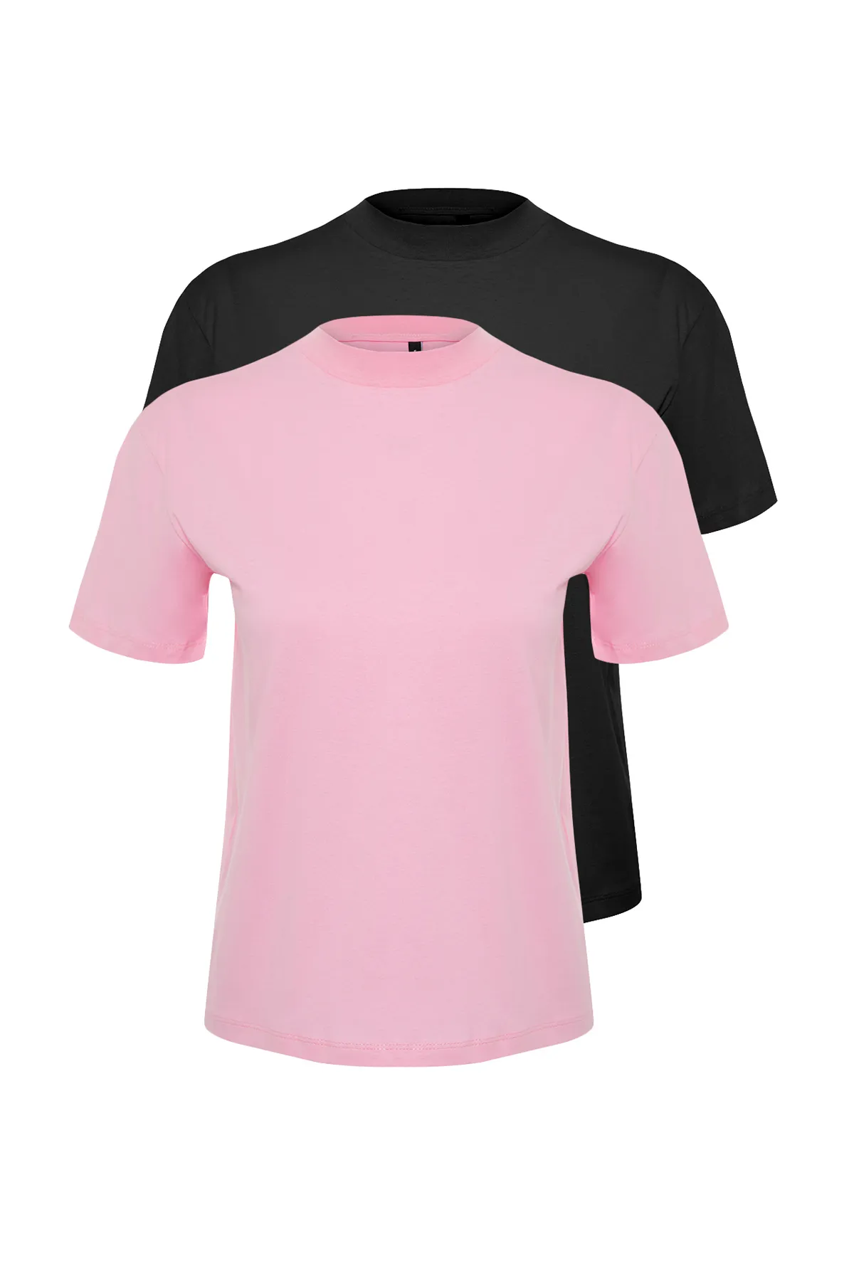 Trendyol Collection  Rosa-schwarzes 2er-Pack 100% Baumwolle Basic Stehkragen Strick TWOSS20TS1500