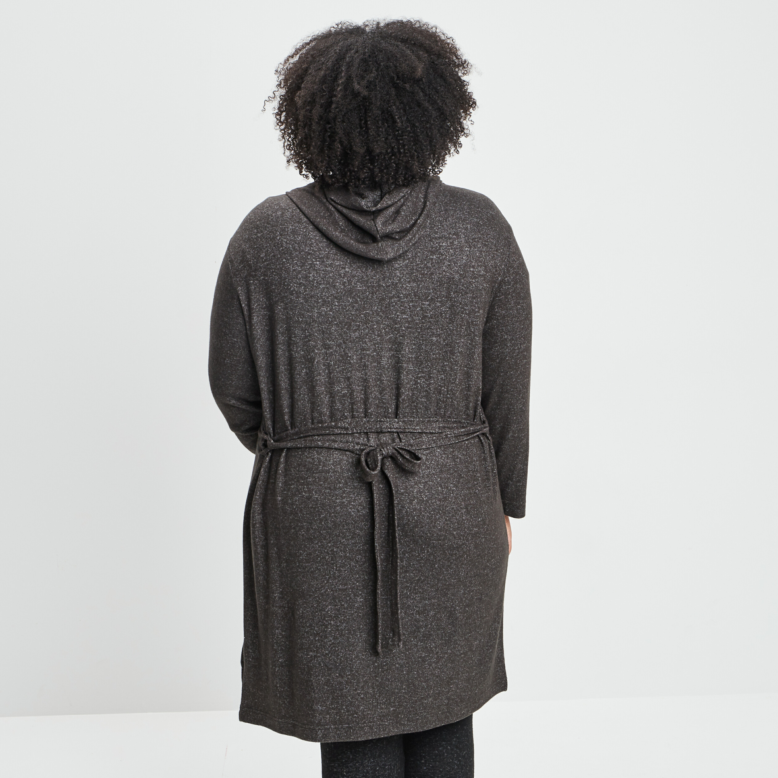 Peignoir droit ceinturé gris foncé femme grande taille | La Halle