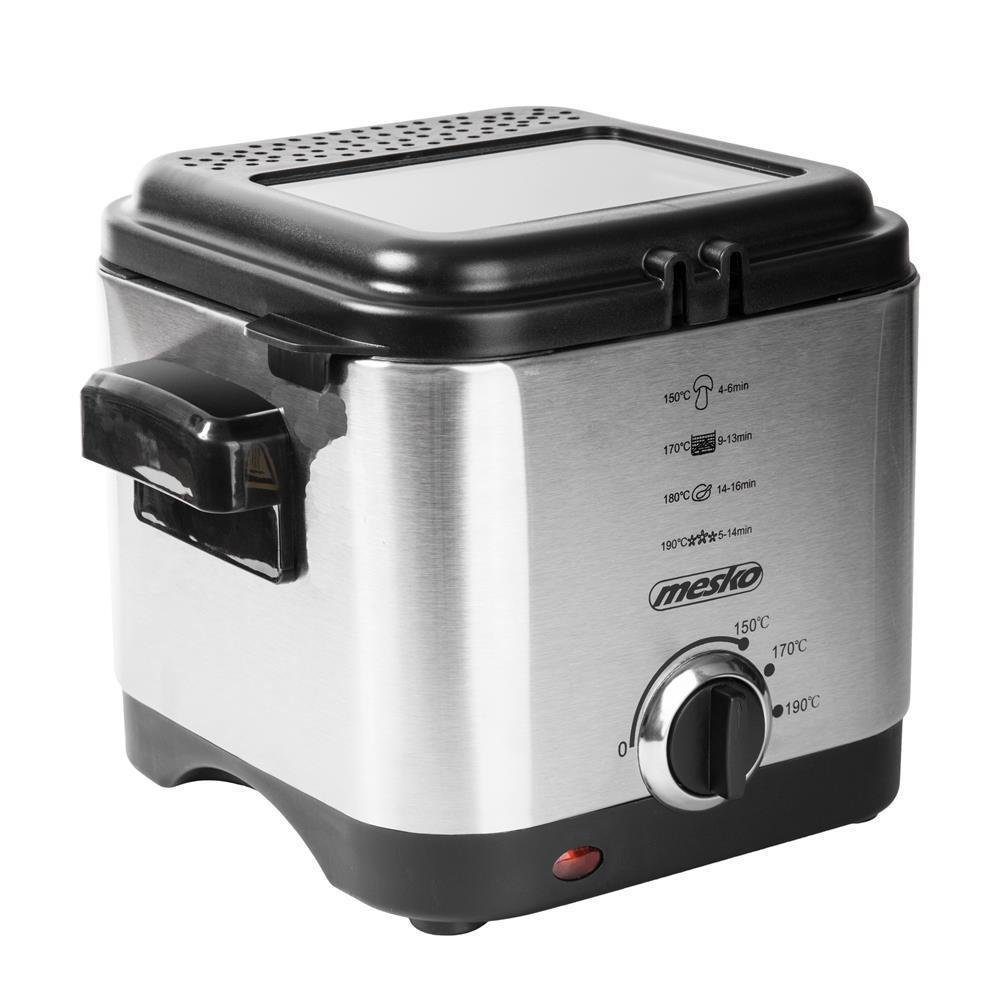 Mesko Fritteuse MS 4910, Mini Fritteuse, 1,5 Liter Fassungsvermögen, 900 Watt, Silber, klein, kompakt