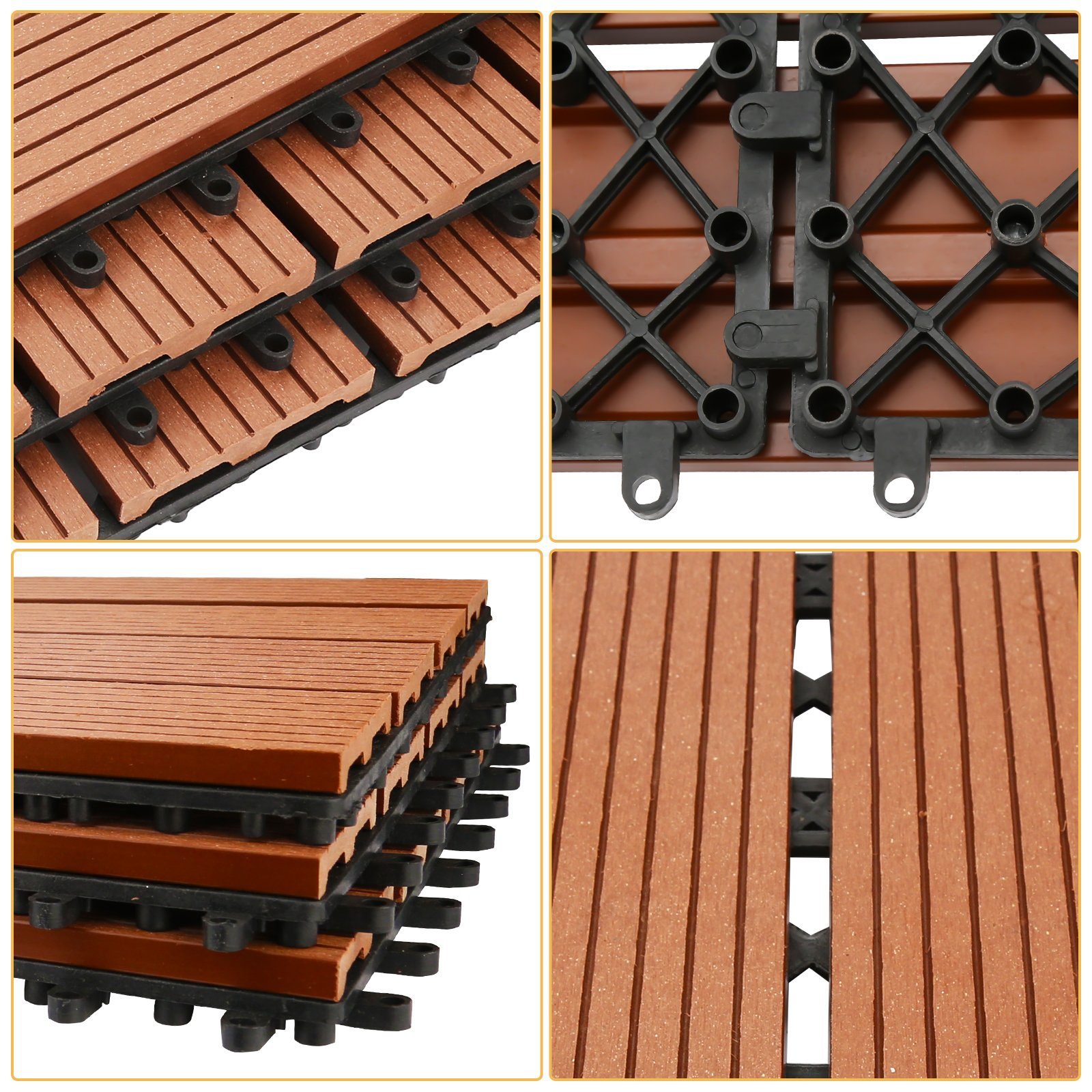 Gimisgu Holzfliesen WPC Fliesen 12 Stück 2m² 60x30 cm Terrassendielen Holzfliesen, mit klicksystem für Terrassen und Balkon