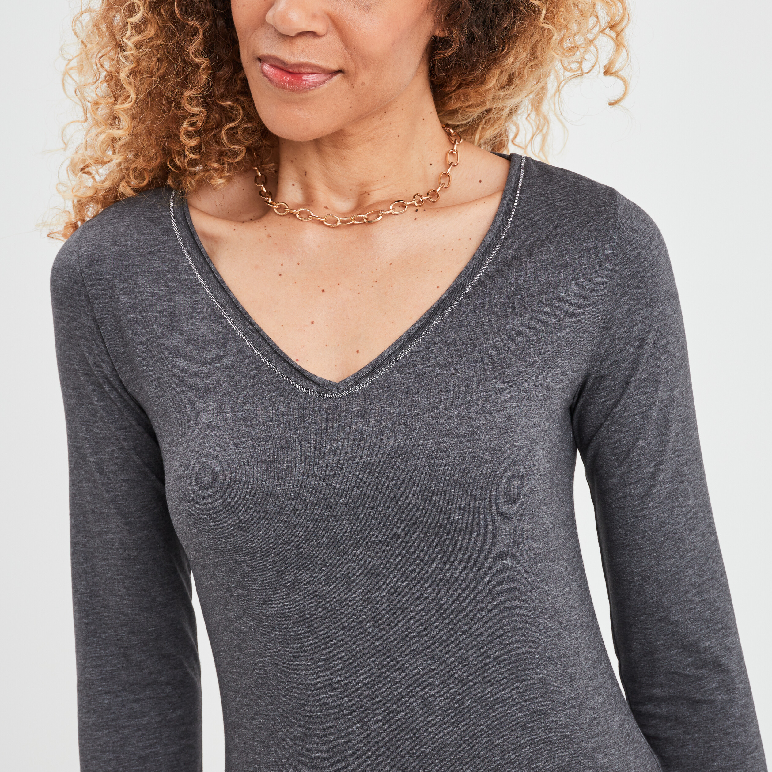 T-shirt manches longues gris foncé femme | La Halle