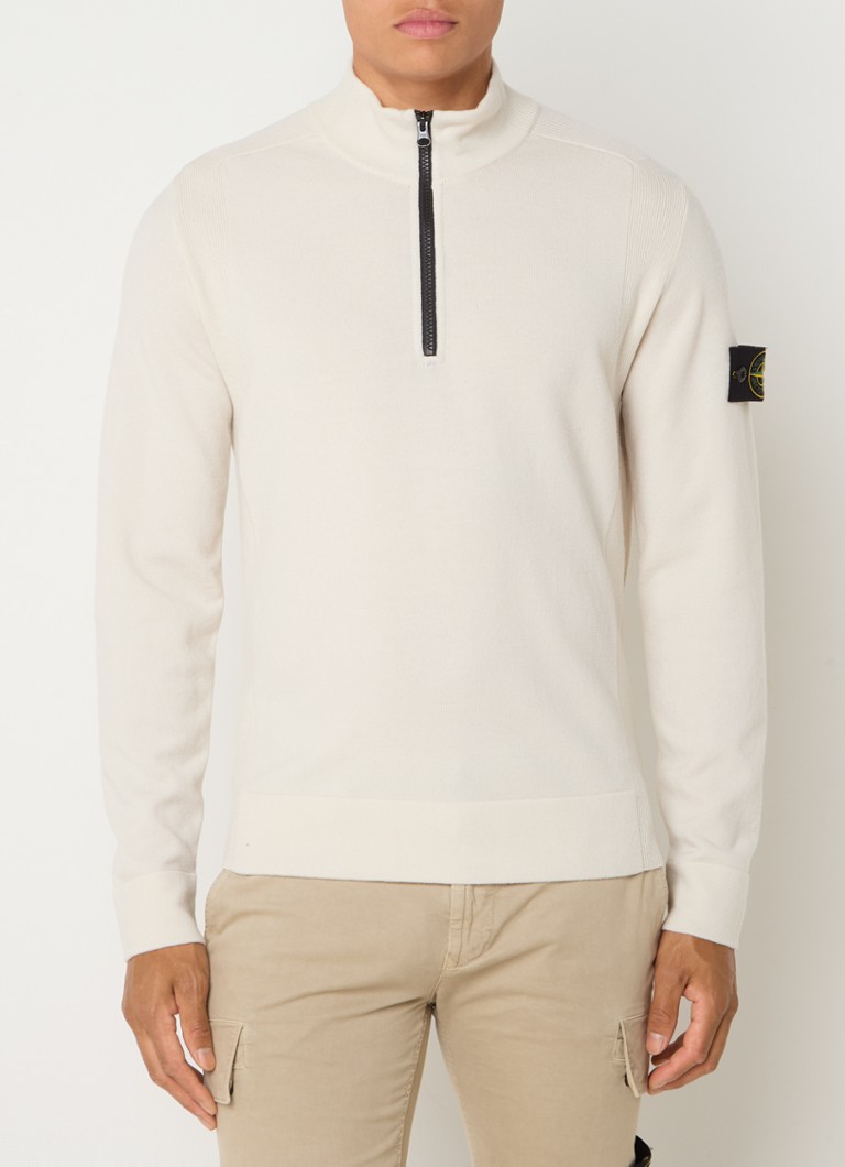 Πουλόβερ Stone Island 521A1 από απαλή πλέξη σε ανάμεικτο χρώμα Razor με φερμουάρ στη μέση και λογότυπο