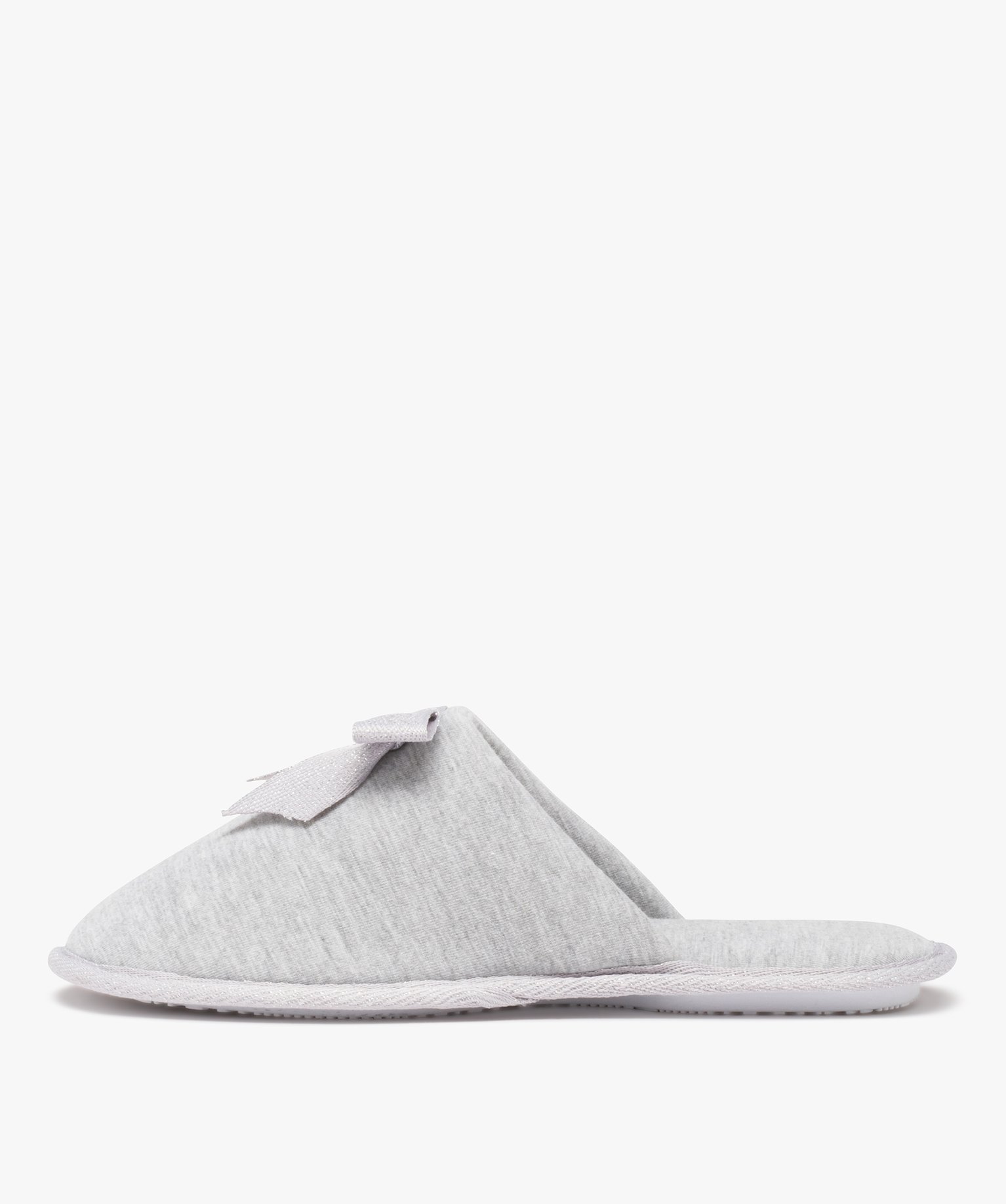 Chaussons femme mules plates en jersey à n?ud brillant gris clair | GEMO