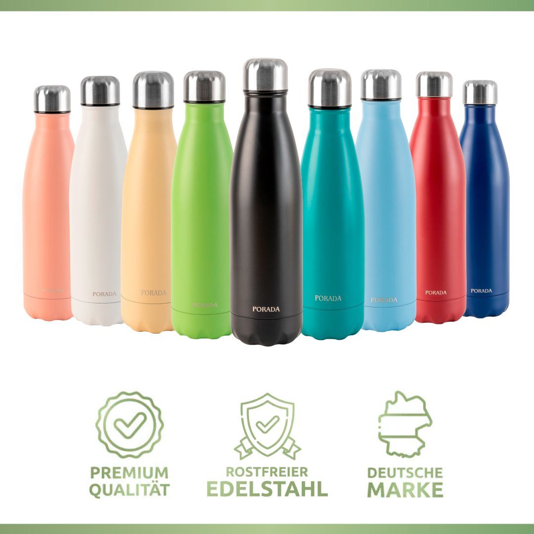 PORADA Isolierflasche Trinkflasche Edelstahl Thermoflasche Doppelwandig 350/500/750 ml, Edelstahl, rostfrei, Spülmaschinenfest