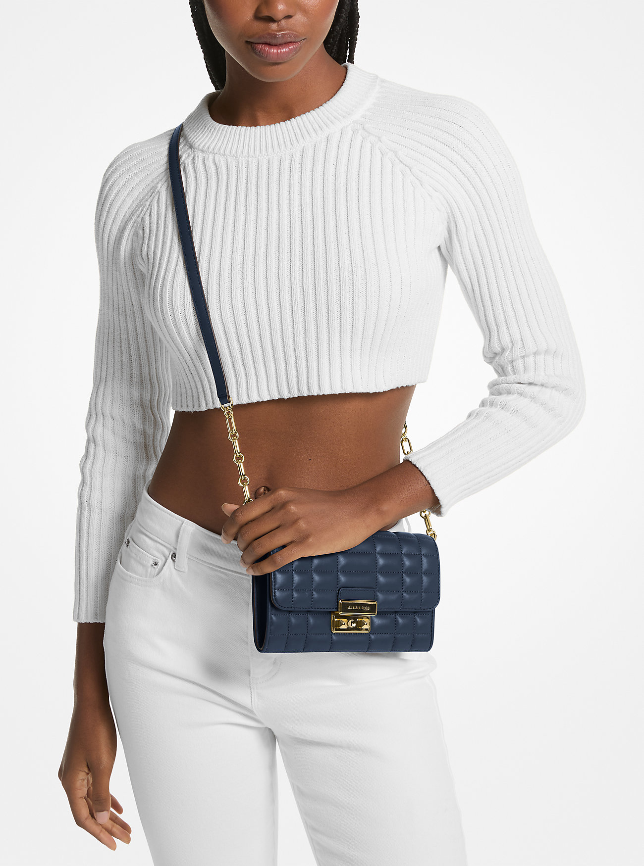 Tribeca konvertibel crossbody-veske i skinn – marineblå