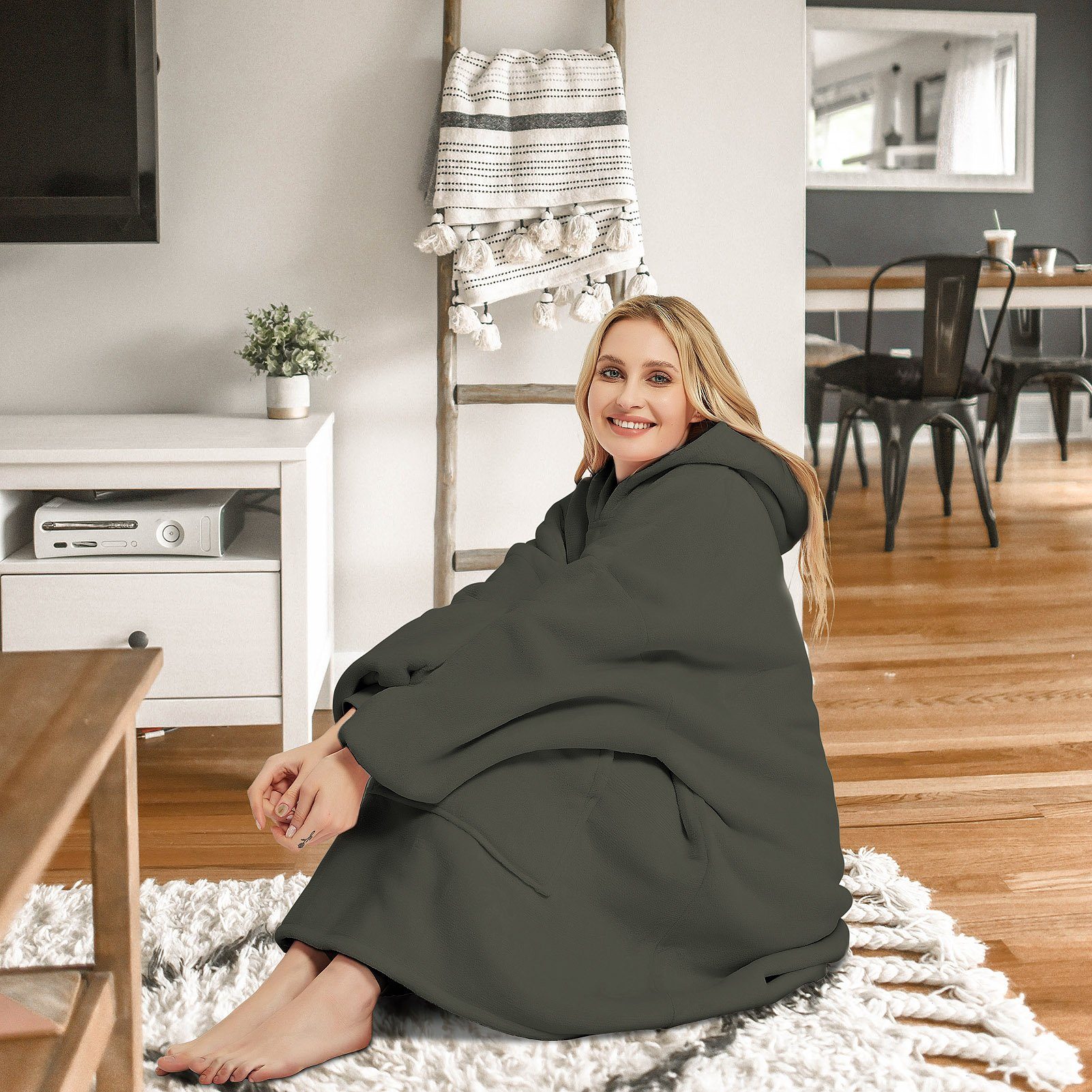 Wohndecke Decke mit Ärmeln, KEAYOO, Ärmeldecke Sofadecke mit Ärmeln und Tasche