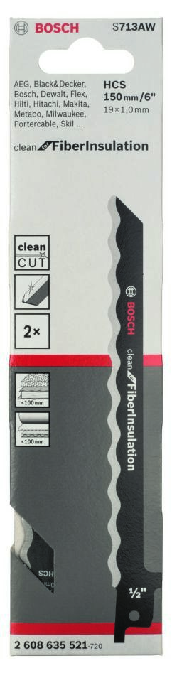 Bosch plavi pribor 2608635521 S713AW Čistač listova recipročne pile za vlaknastu izolaciju 150 mm 2 komada