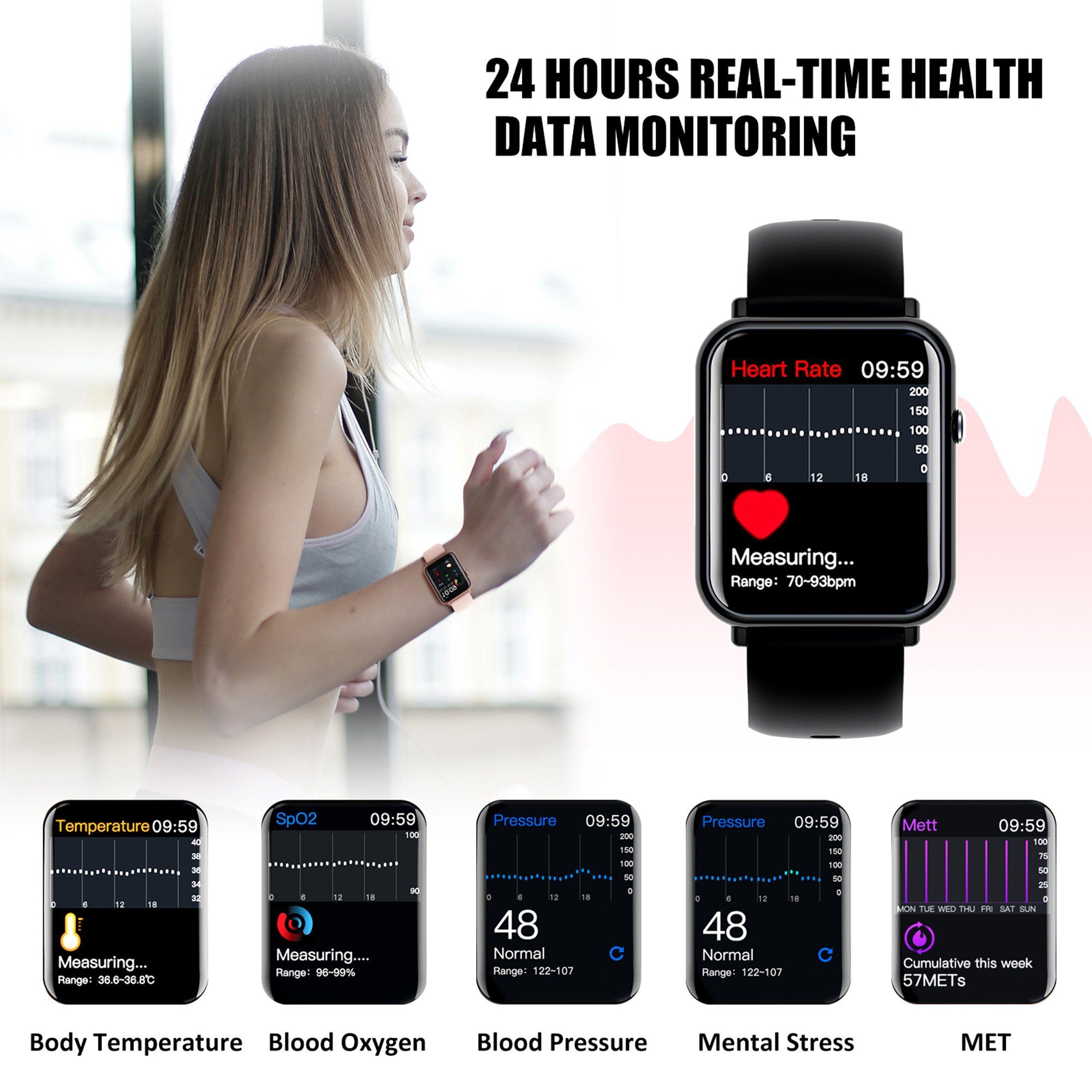 Tisoutec Smartwatch Damen Herren Fitness Tracker Fitnessuhr Smartwatch (Fitnessuhr /WhatsApp Notiz,Smartwatch Fitness Tracker Uhr IP68 Wasserdicht,1.69