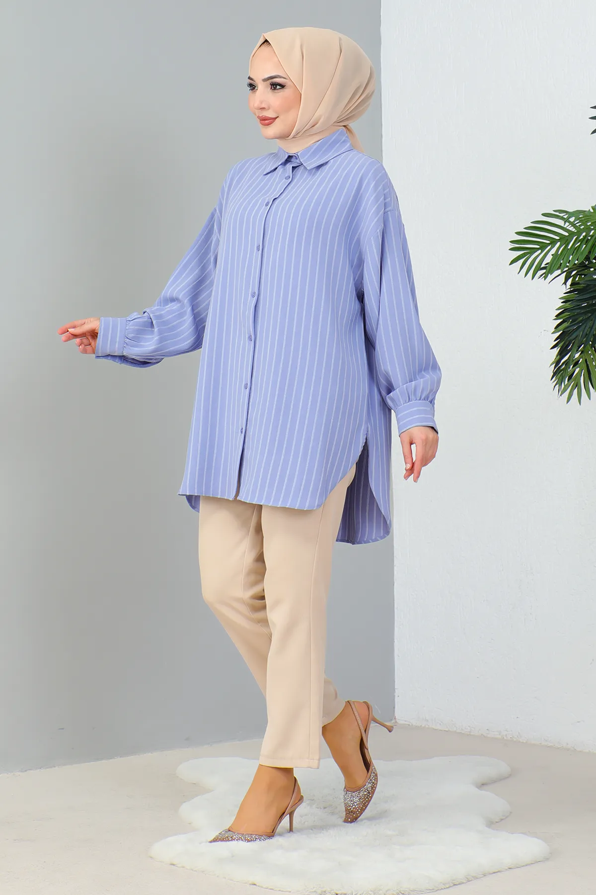 MODAQU  Blau gestreiftes Freizeithemd