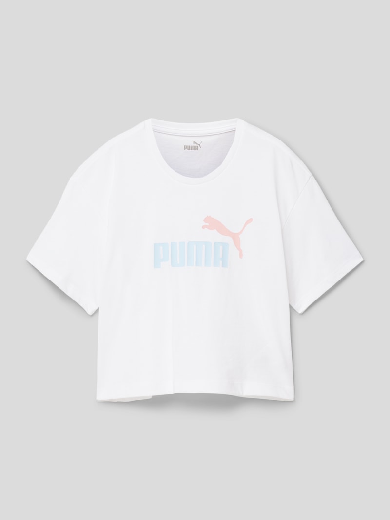 Cropped T-Shirt mit Label-Print in weiß