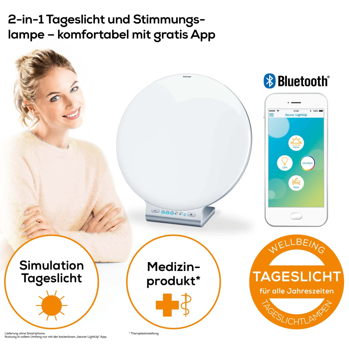 Beurer Tageslichtlampe TL 100-2-in-1 Tageslichtlampe & Stimmungslampe mit einfacher Bedienung durch App