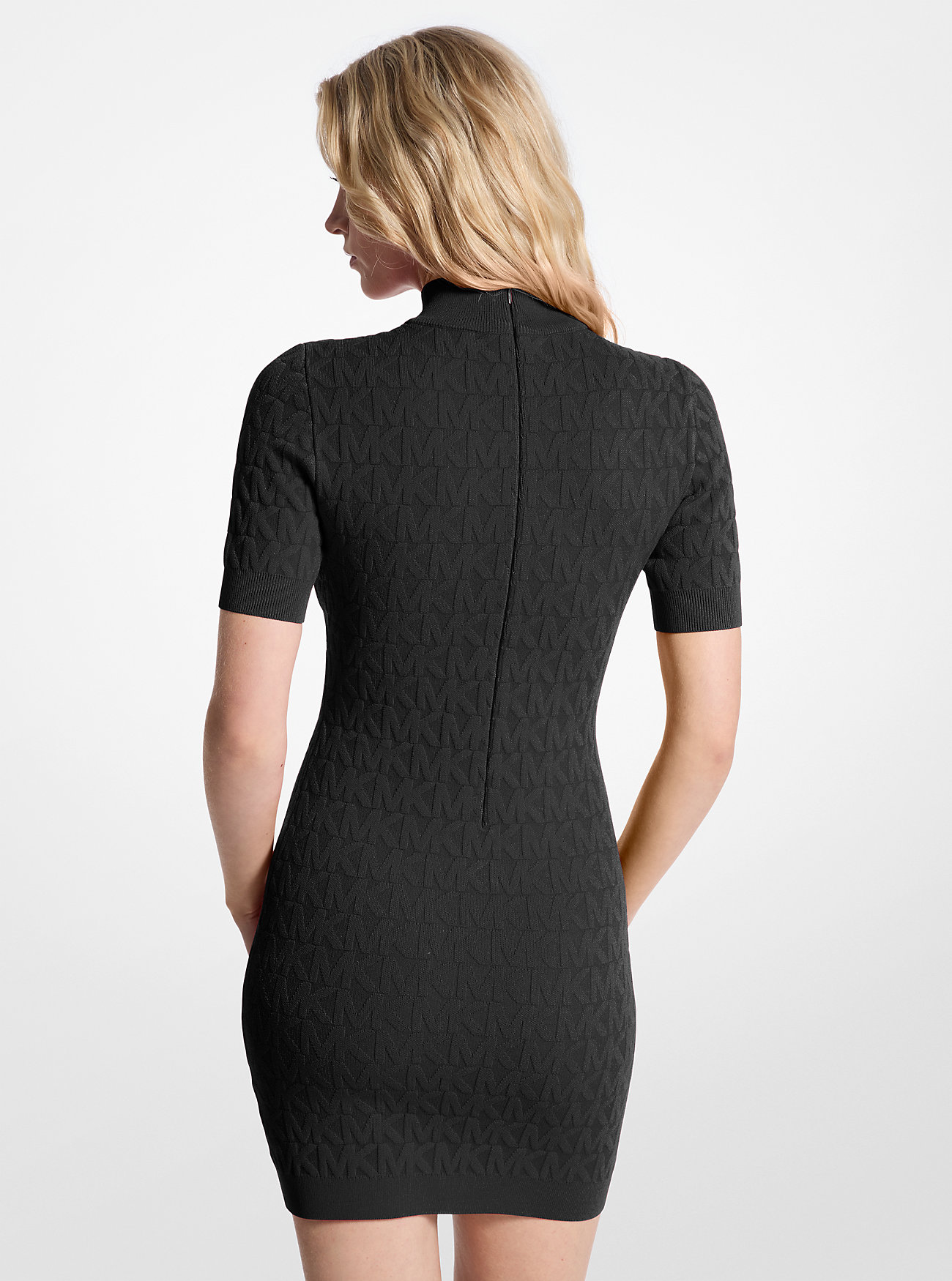 Logo Jacquard Knit Mock Neck Dress - BLACK