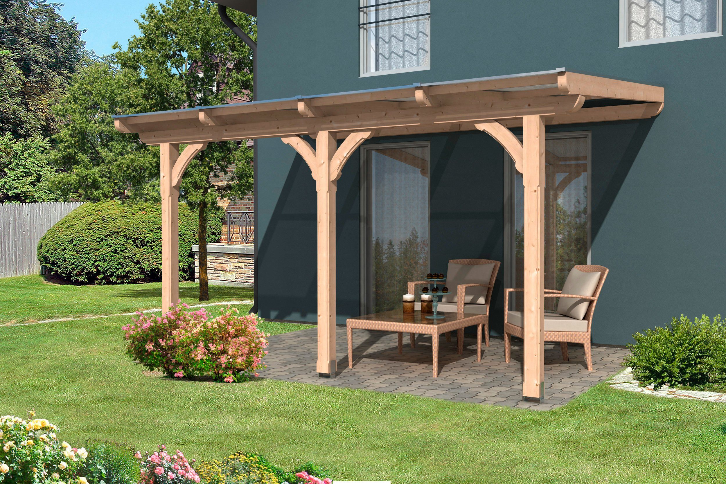 Skanholz Terrassendach Rimini, BxT: 434x250 cm, Bedachung Doppelstegplatten, 434 cm Breite, verschiedene Tiefen