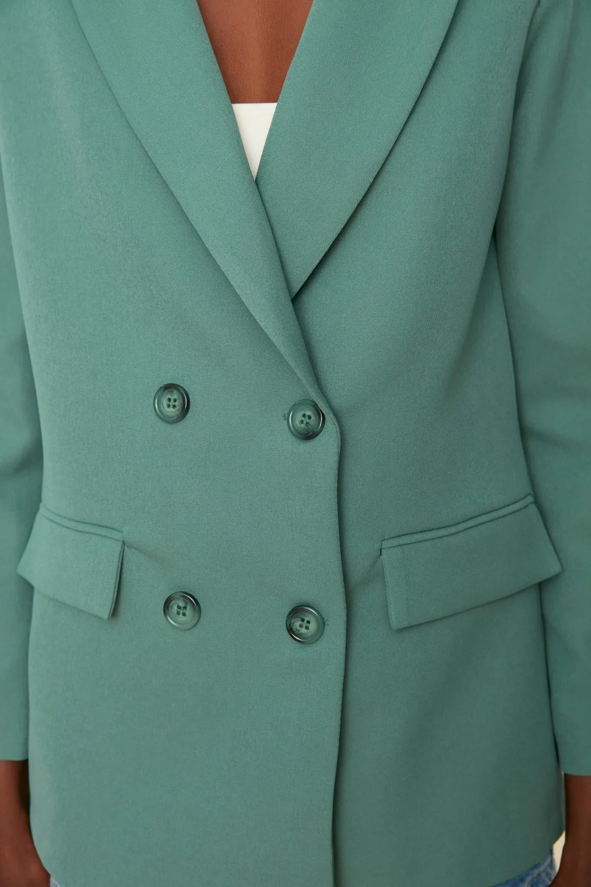 Trendyol Collection  Mintfarbene, gewebte, gefütterte Zweireiher-Blazerjacke TWOAW21CE0264