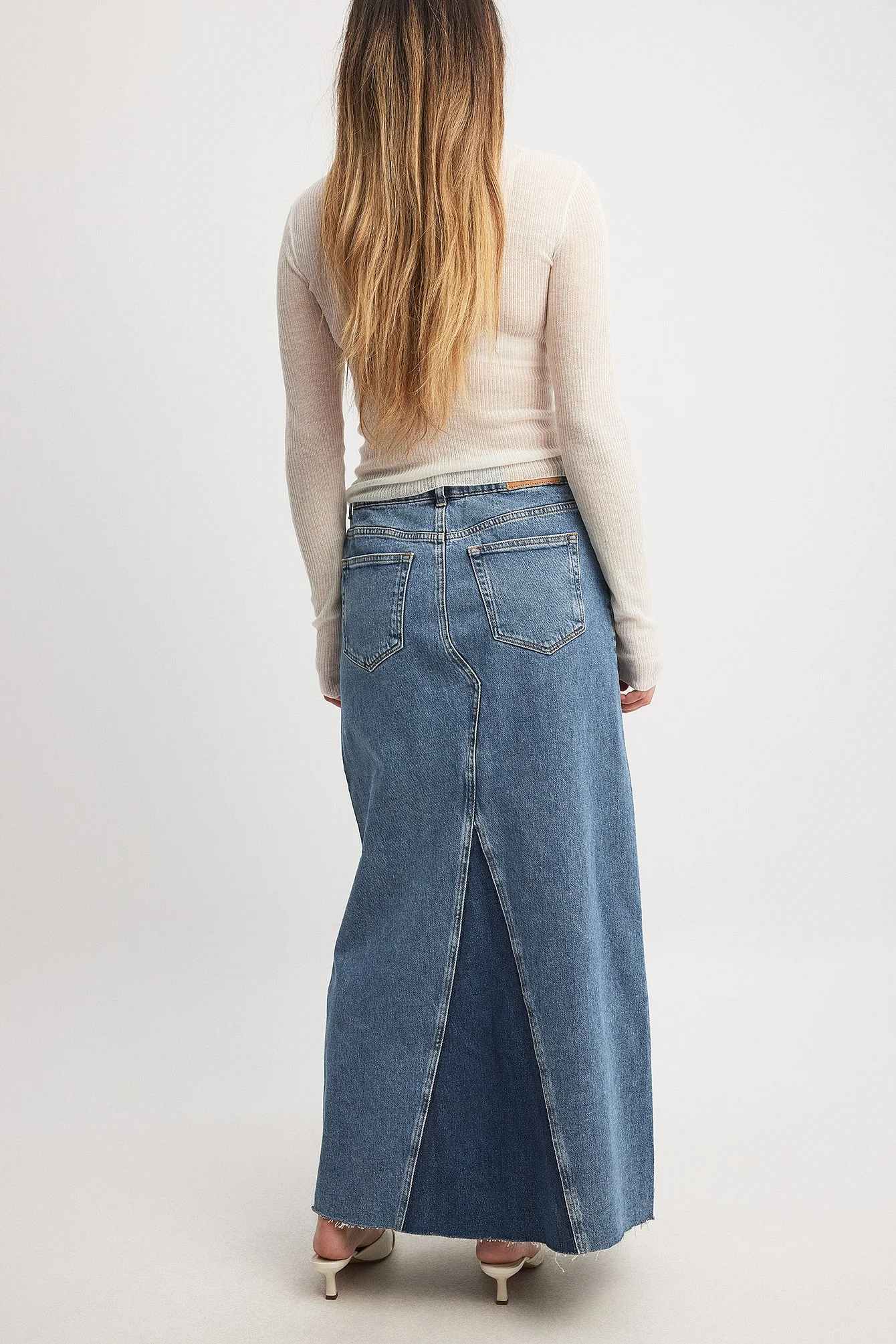 Panellierter Maxi-Jeansrock