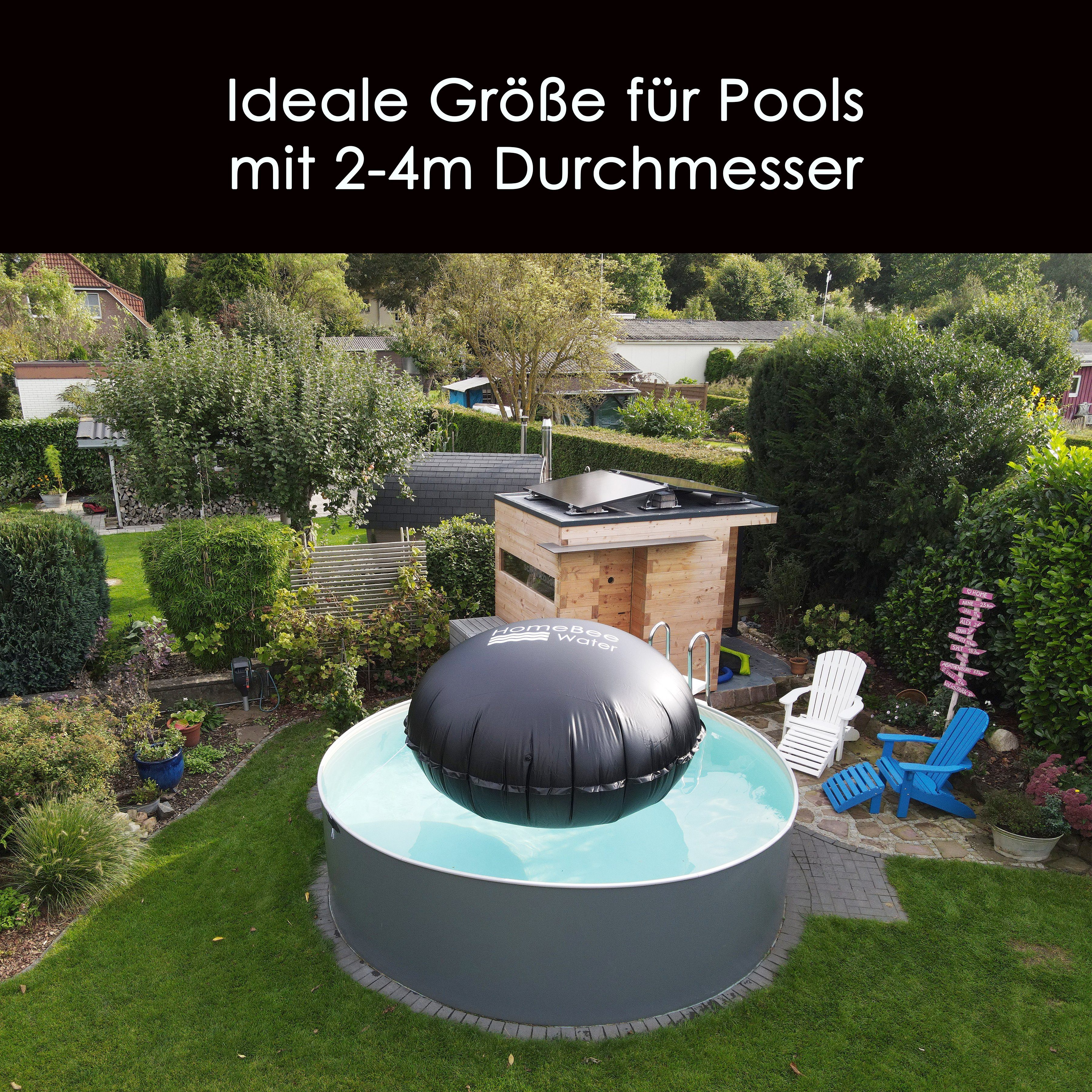HomeBee Pool-Abdeckplane Poolkissen Winter XXL (3 Meter Durchmesser) (Komplettset inkl. Zubehör, 1-St., inkl. 6 Befestigungskordeln und Reparaturflicken), Langlebiges und starkes PVC Material