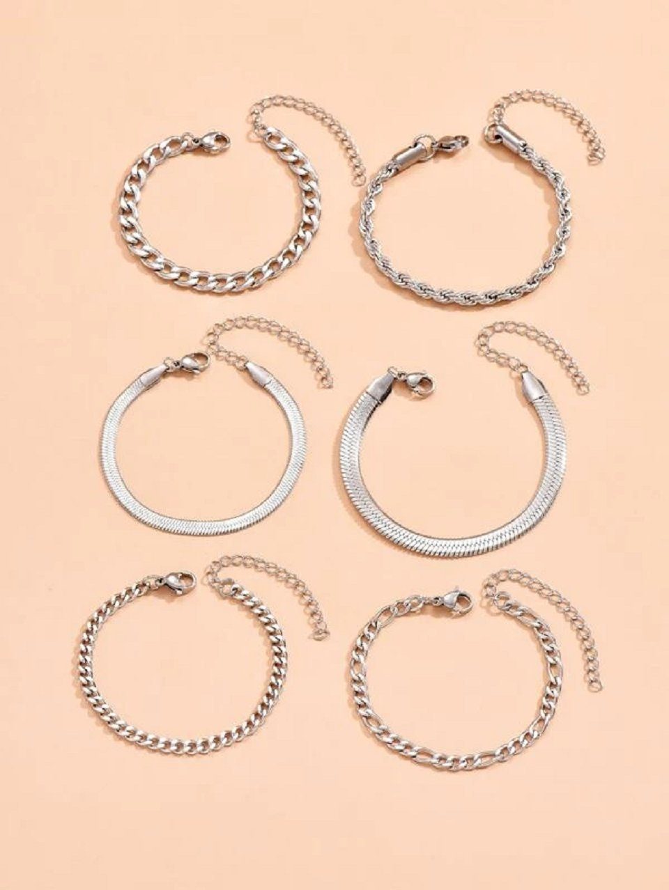 ENGELSINN Armketten Set Edelstahl Armketten Set Silber Damen Frauen Sommer (6-tlg), Sommerschmuck Bestseller Kettenarmband Angebot Sale