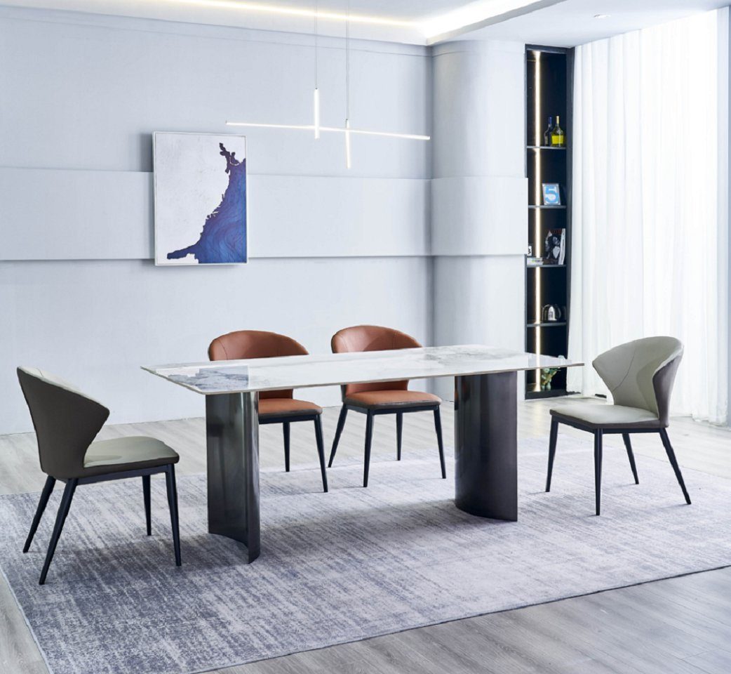 JVmoebel Esszimmer-Set Luxus Esszimmer Möbel Weißer Esstisch 4x Kunstleder Stühle Einsitzer, (5-St., Esstisch + 4x Stühle), Made in Europa