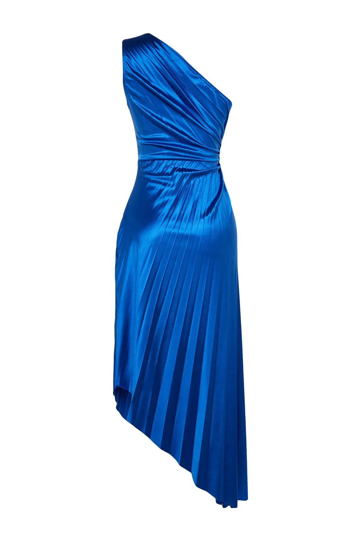 Trendyol Collection  Saks Asymmetrisches, gestricktes, plissiertes, elegantes Abendkleid aus Satin TPRSS23EL00557