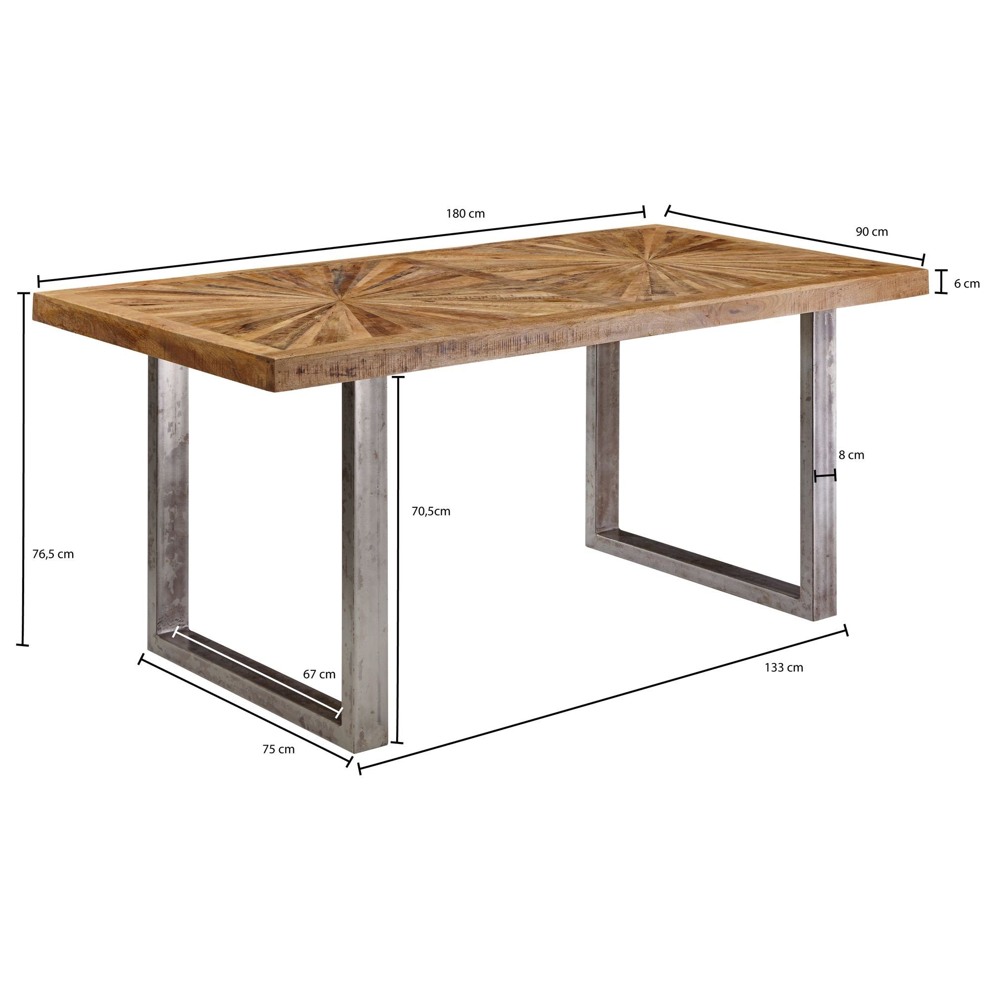 FINEBUY Esstisch SuVa18463_1 (Mango Massivholz Esszimmertisch 180x76,5x90 cm), Küchentisch mit Metallgestell, Holztisch Esszimmer