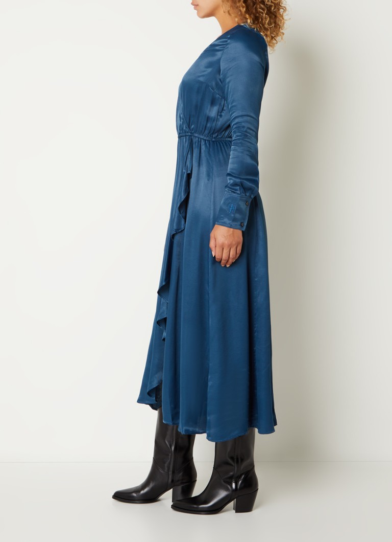 Rochie midi din satin cu volane și imprimeu salvie Fifth House