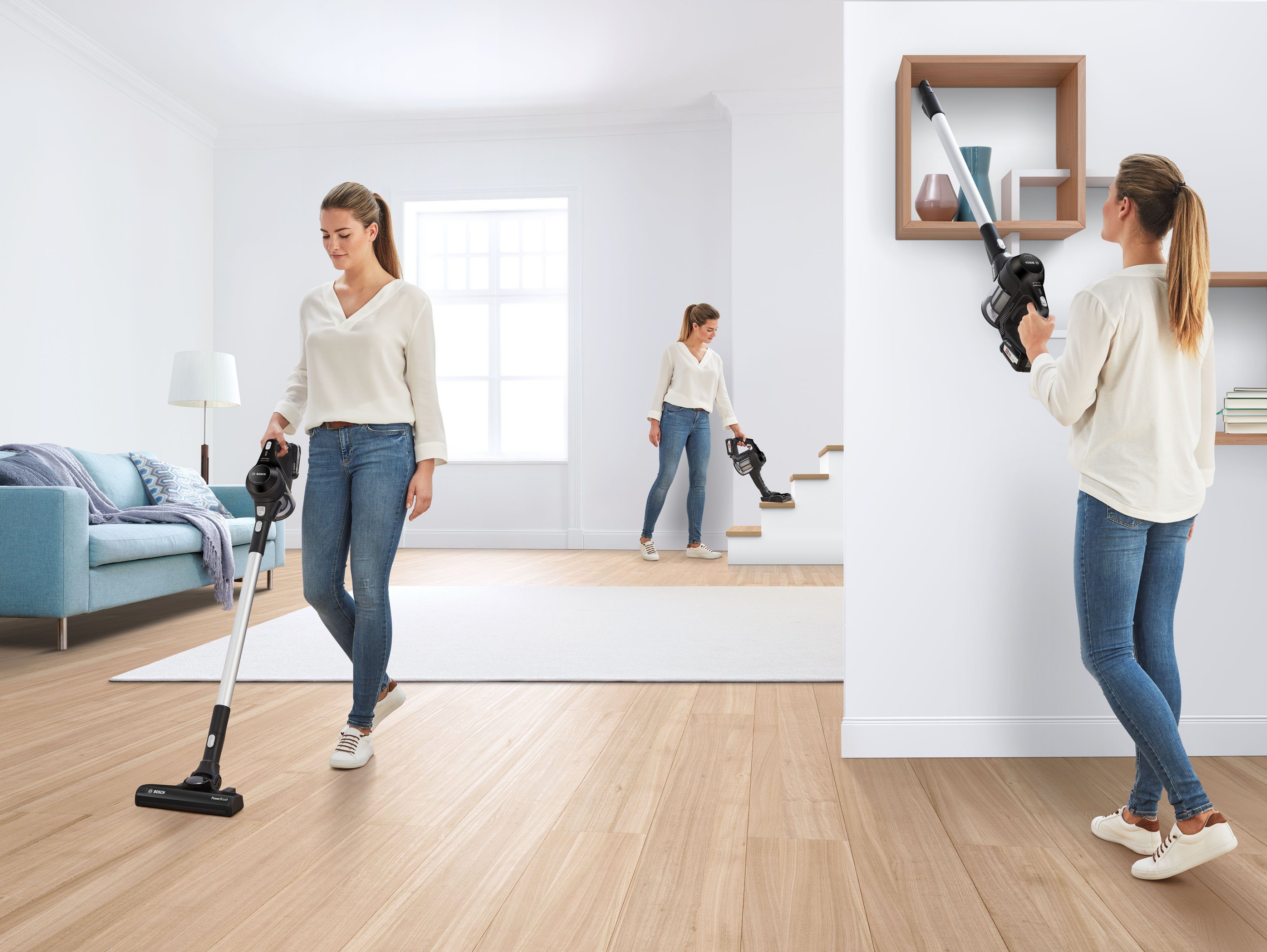 BOSCH Akku-Hand-und Stielstaubsauger Unlimited Serie 6 BLS612BLCK, beutellos, inkl. 2 Akkus, Hygiene-Filter, alle Bodenartenlange lange Laufzeit