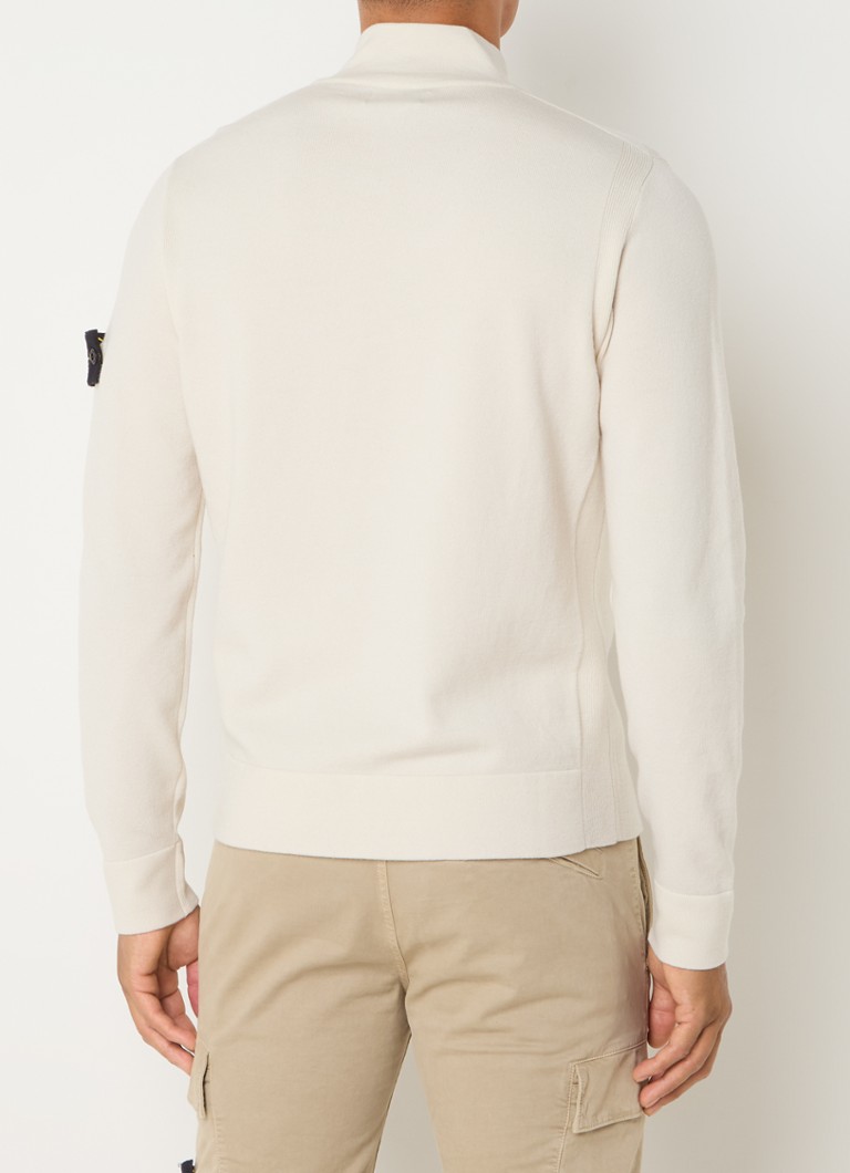 Πουλόβερ Stone Island 521A1 από απαλή πλέξη σε ανάμεικτο χρώμα Razor με φερμουάρ στη μέση και λογότυπο