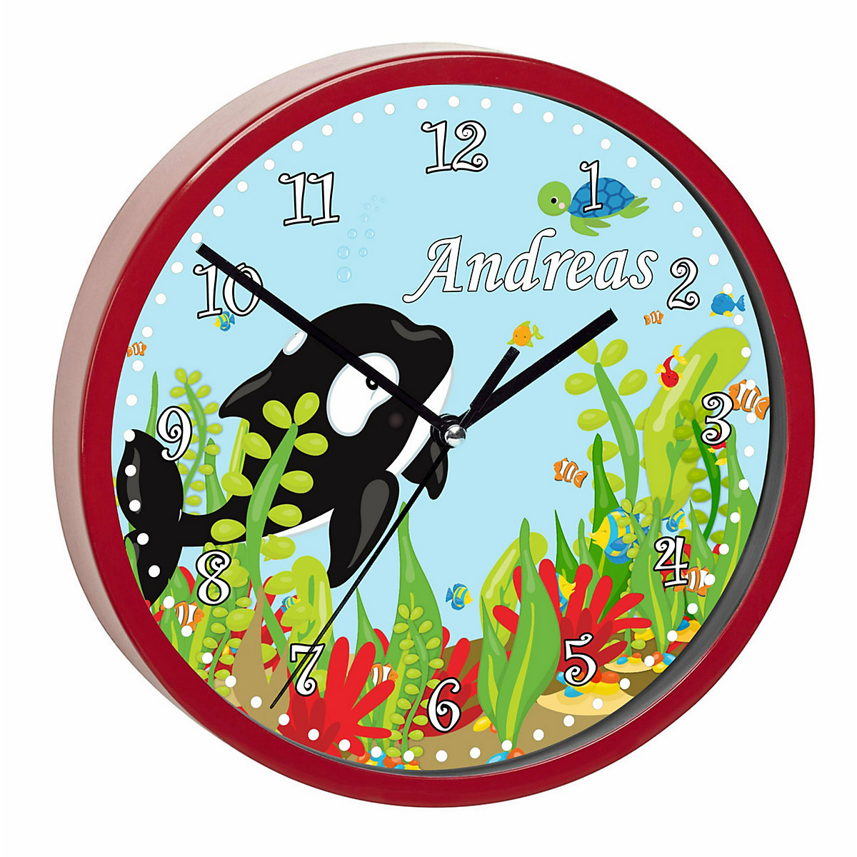 Kinder Wanduhr laufruhig personalisiert mit Name Unterwasserwelt