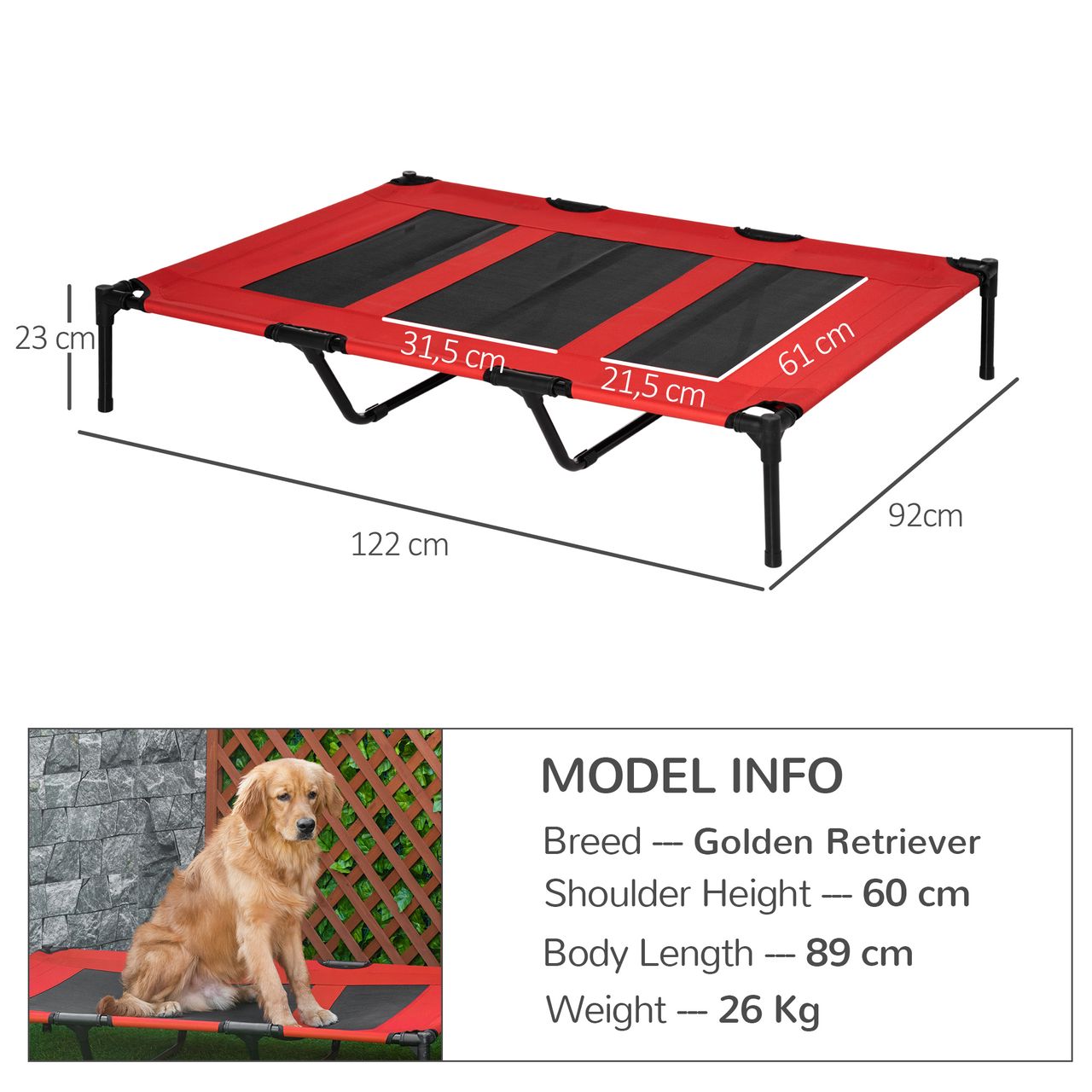 PawHut Hundeliege outdoor Hundebett Katzenbett Haustierbett Schlafplatz Rot