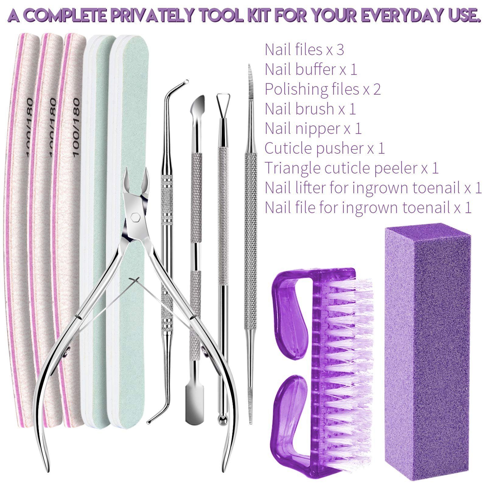 AMR HOME Maniküre-Pediküre-Set 12 Stücke Nagelfeilen Set Nagelknipser-Set Nagelfeile Nagelknipser, Maniküre & Pediküre Set (Lila)