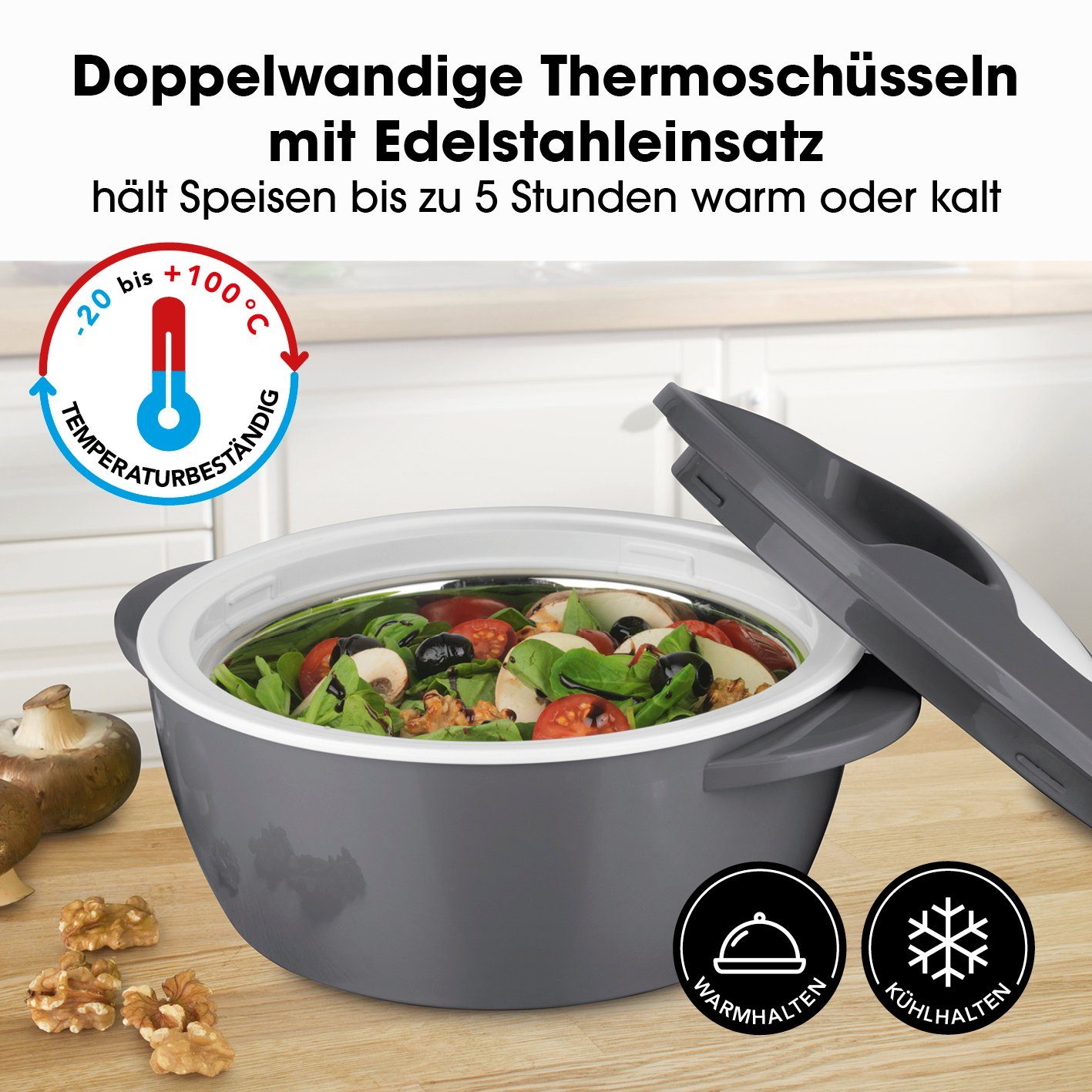MAXXMEE Thermoschüssel, Mikrowelle 1400 ml grau/weiß