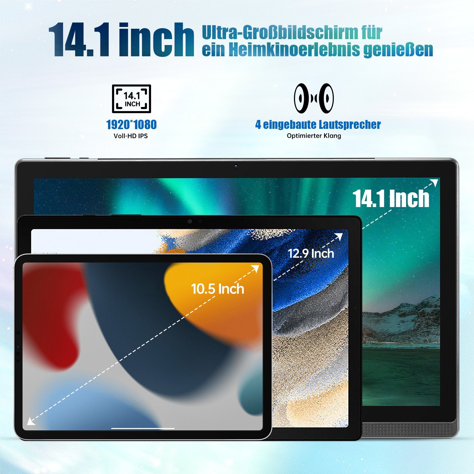 MESWAO 14.1-Zoll Android 12 Table mit 1920 * 1080 IPS HD Großes Display Tablet (14.1