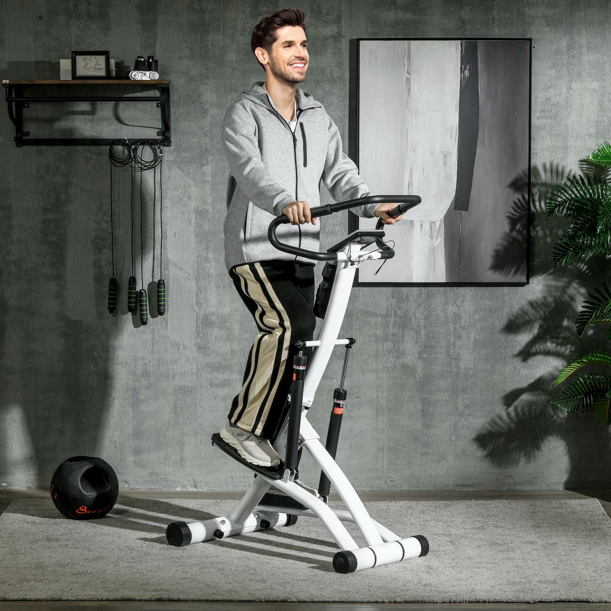 SPORTNOW Stepper mit Handgriff, Fitness Heimtrainer mit LCD-Bildschirm Schwarz+Silber (Set, 1-tlg., Heimtrainer mit 12 Widerstandsstufen für Zuhause), 80L x 61B x 134H cm