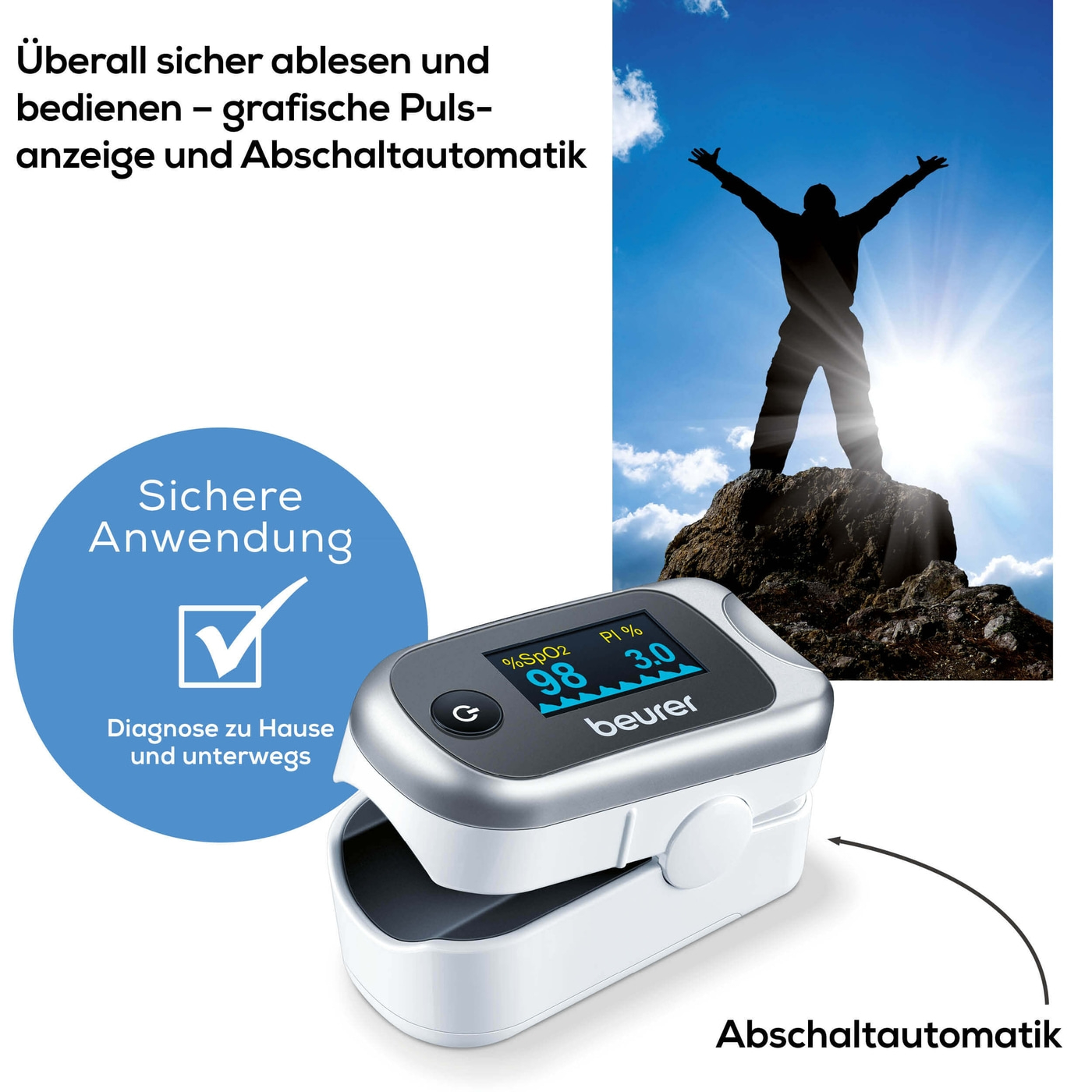 Beurer Pulsoximeter PO 40-Praktische Selbstkontrolle der Sauerstoffsättigung
